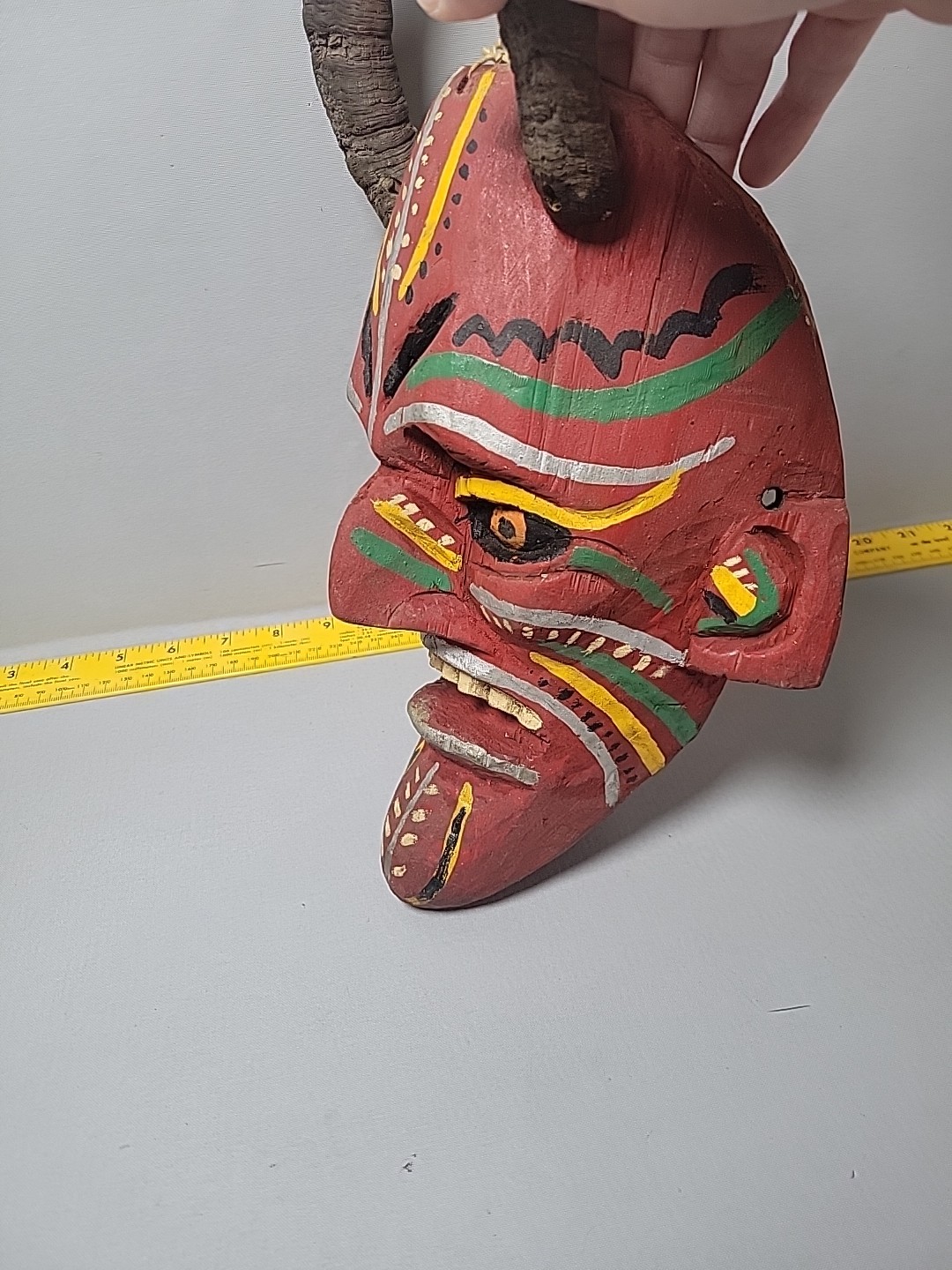 Vintage hand carved & painted wood devil mask Mexico?