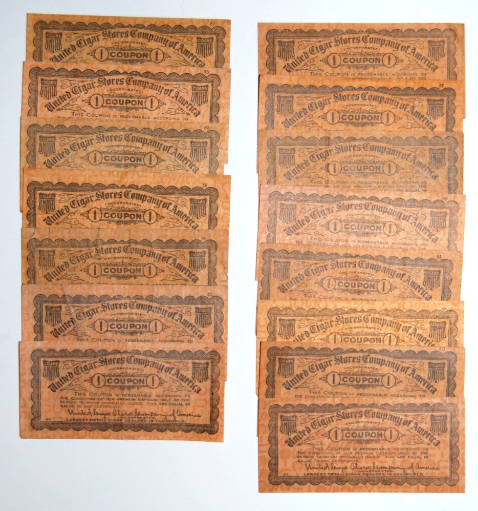 15 Early 1900s Paper Cigar Stores Company of America Cigar Coupon Ads