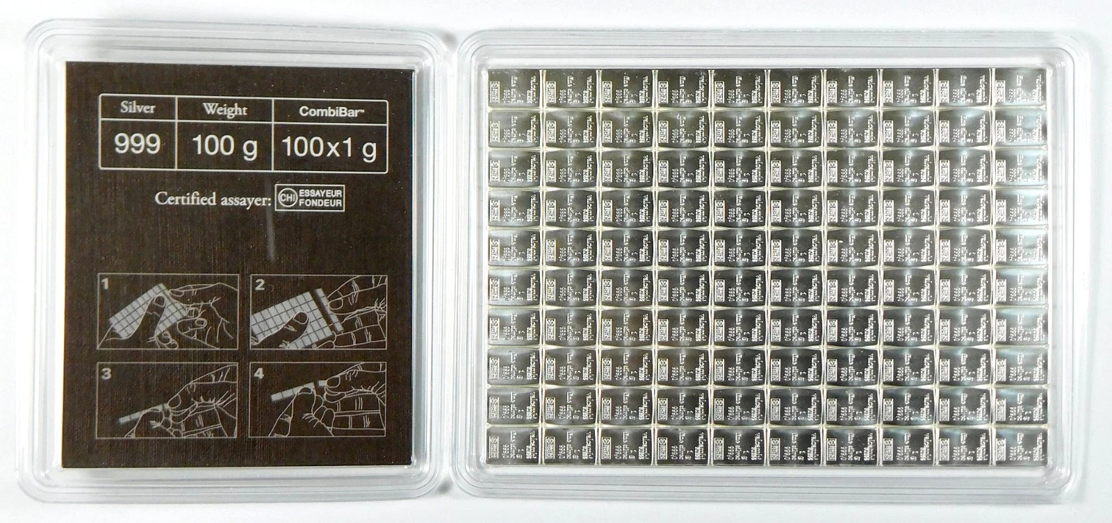100 Gram Valcambi CombiBar Breakable 100 x 1 gram bars .999 Fine Silver