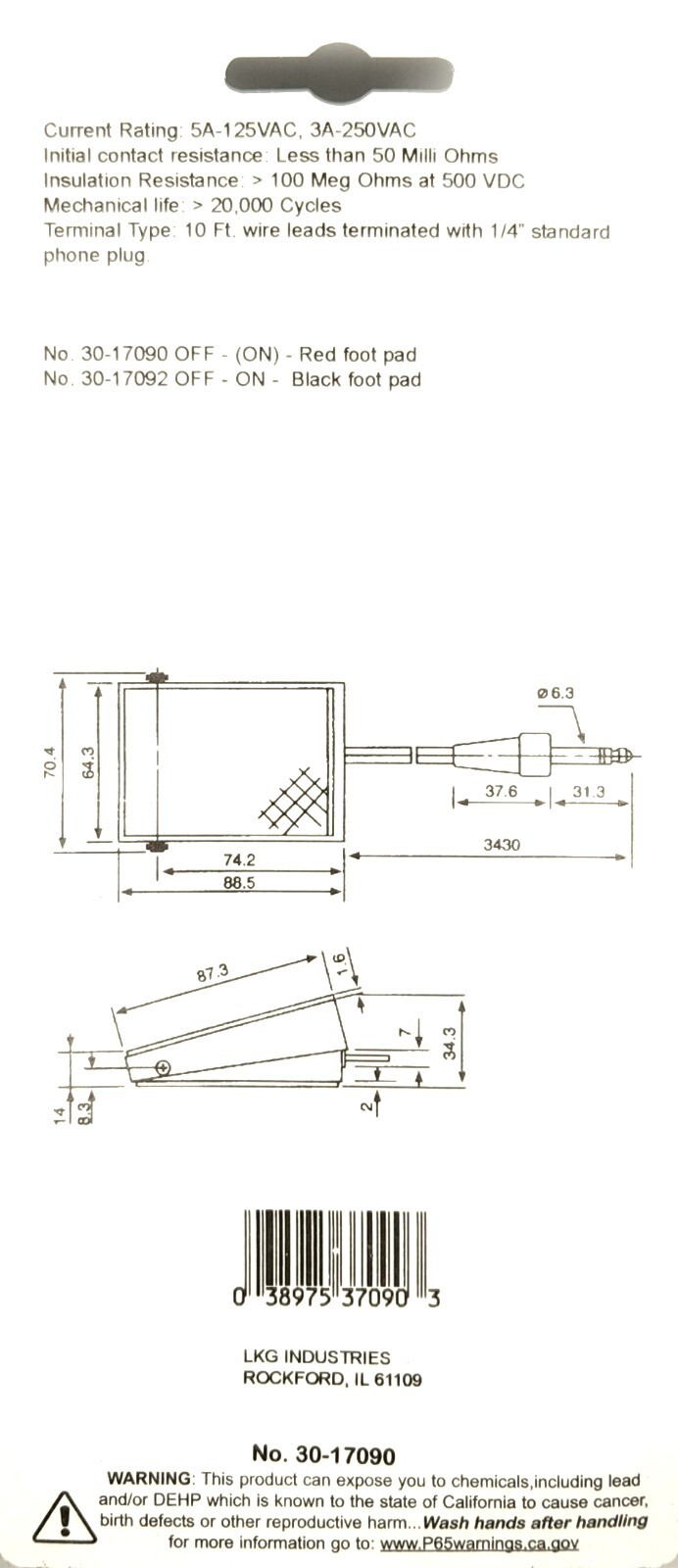 Philmore Momentary Foot Switch Pedal Microphone Transceiver PTT 6.35mm 1/4" Plug