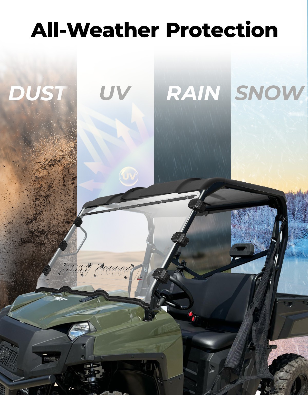 UTV Front Vented Windshield for Polaris Ranger 800 570 Full Size/ XP 800 / Crew