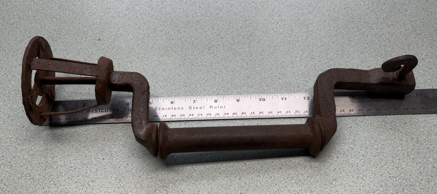 Antique Blacksmith Hand Forged Cage Head LARGE Brace Iron Tool Drill nice