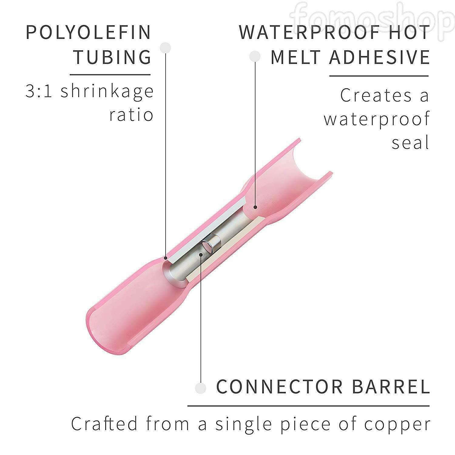 300Pcs Red Heat Shrink Butt Wire Connectors Crimp Terminals AWG 16-22 Gauge US