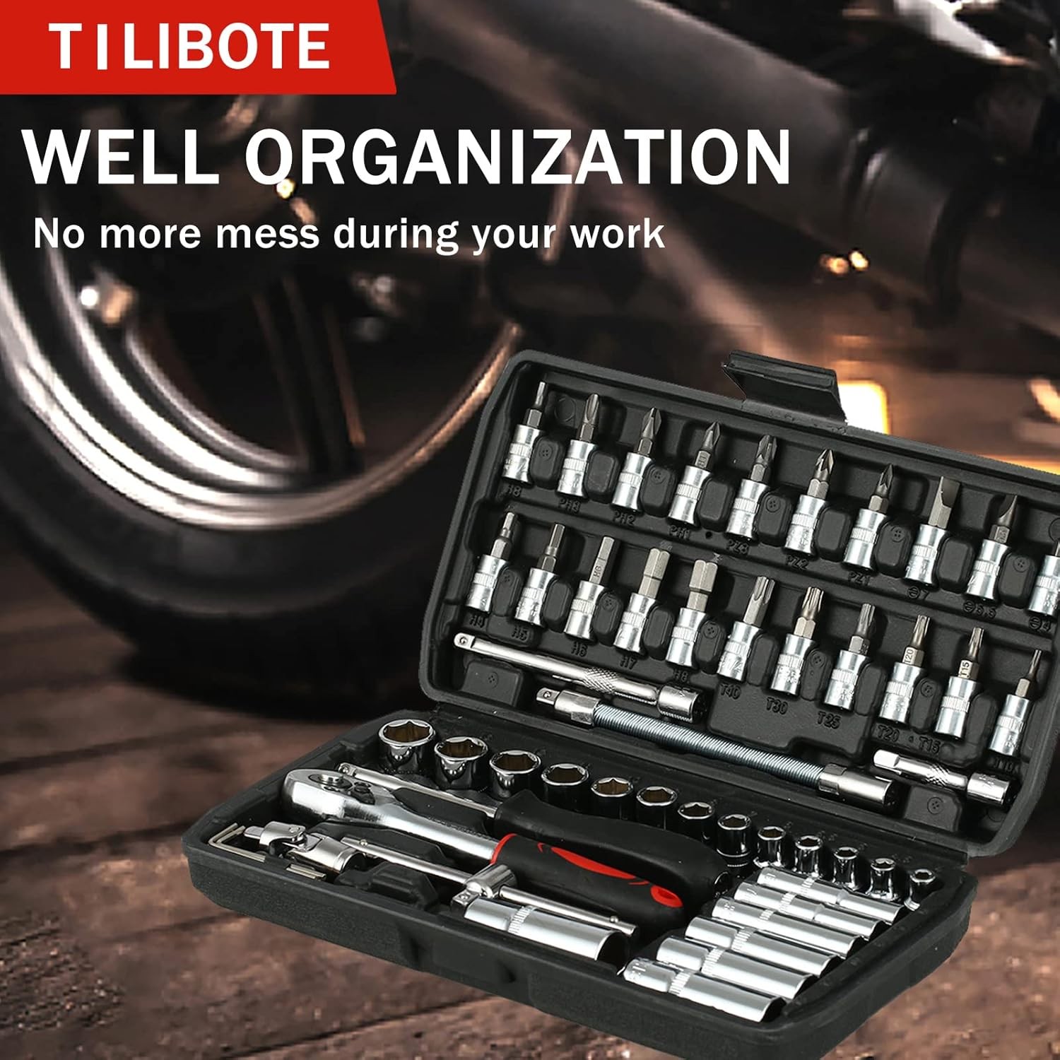 53Pcs Repair Tool Kit 1/4 inch Drive Socket Ratchet Wrench Set with Storage Case