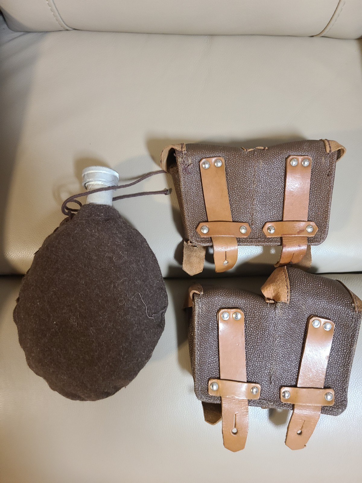 Vintage Mosin Nagant Ammo Pouch and Wool-Covered Canteen