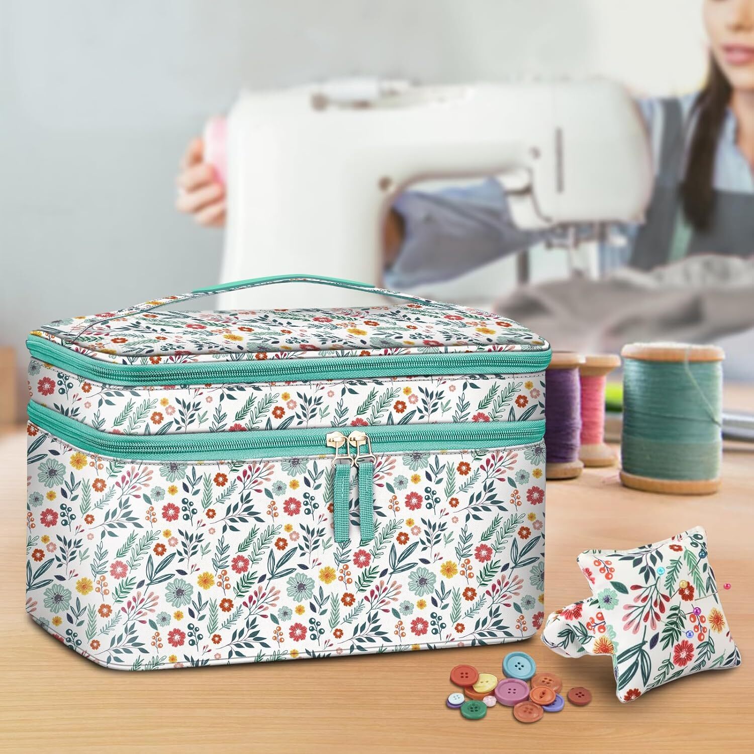 Sewing Accessories Storage Organizer Case Double-Layer Sewing Kits Carrying Bag