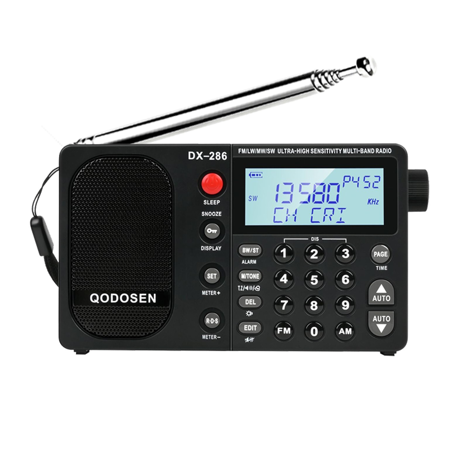 QODOSEN DX-286 Portable Shortwave Radio AM/FM/LW/SW Radios with 18650 Battery