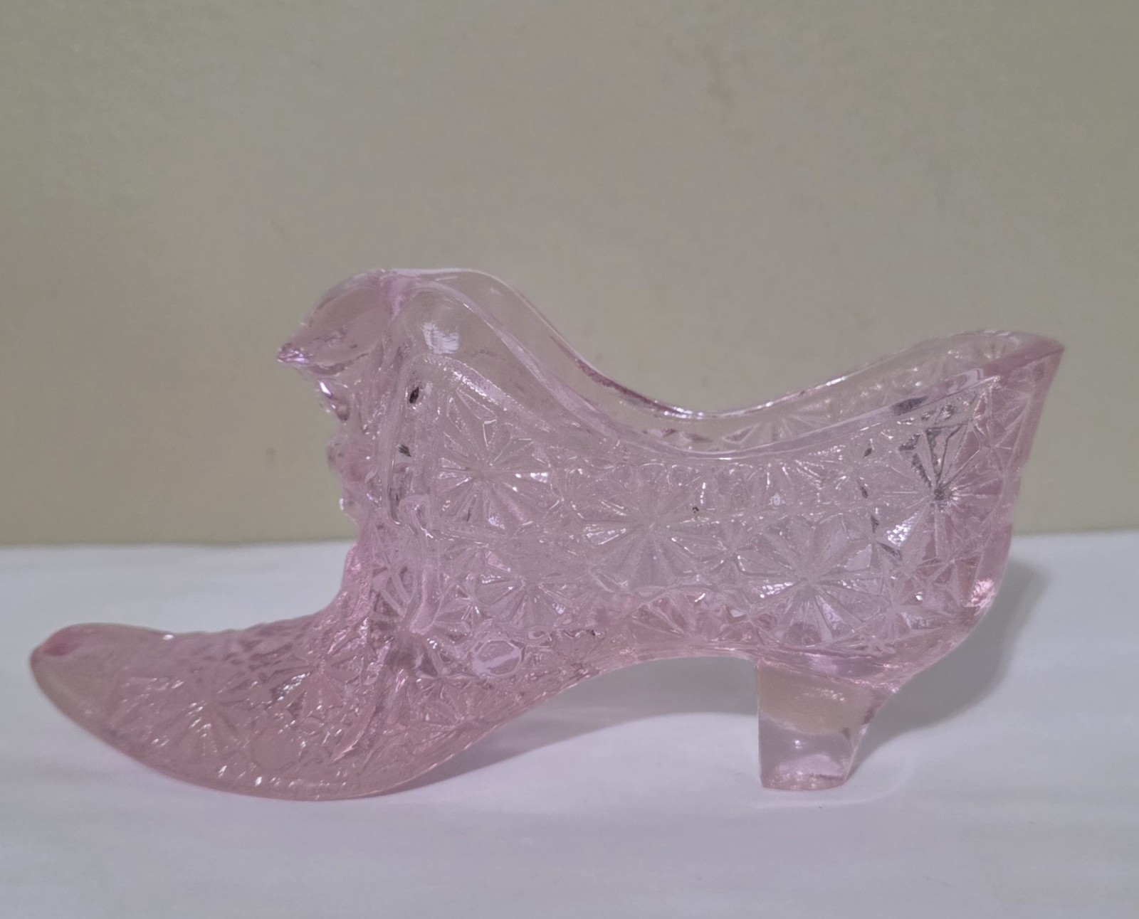 Vtg Fenton Shoe Pink Slipper Boot with Heel Cat Head Daisy & Button 6" x 3" Tall