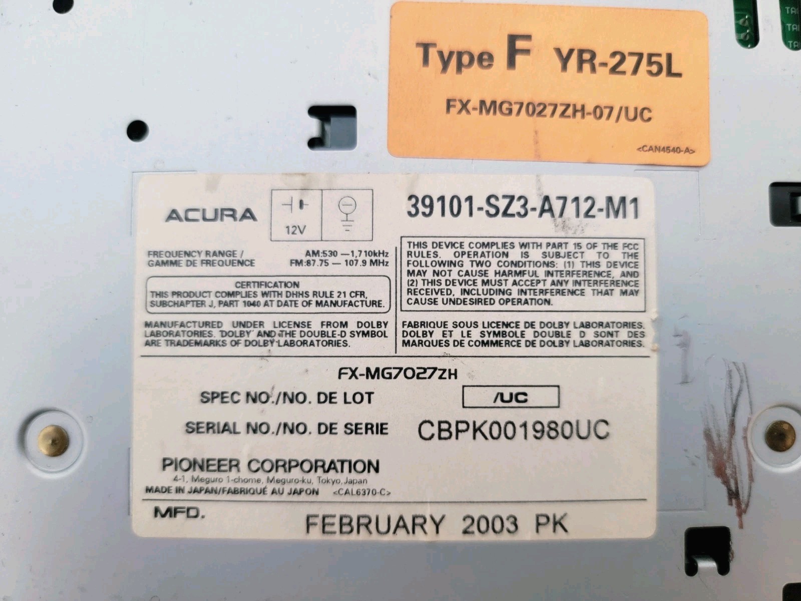 2004 Acura RL Radio 6 Disc Changer Bose Stereo AM FM 39101-SZ3-A713-M1 OEM