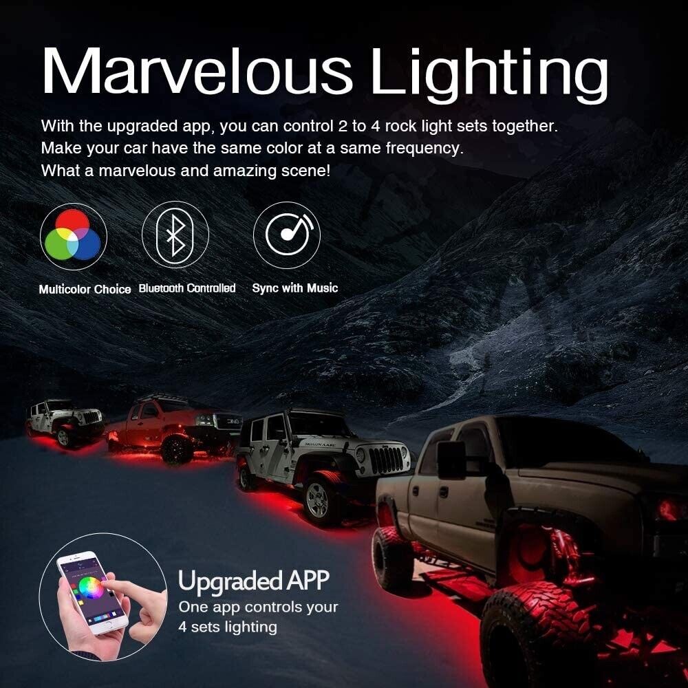​Under Car Light Kit RGB LED Rock Lights 8 Pods Bluetooth Controller - Amazing!
