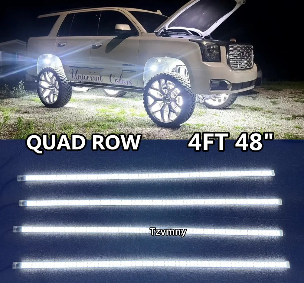 4PCS 4FT Kit Quad Row White LED Strips Fit for Car Truck 15.5'' Wheel Rim Lights