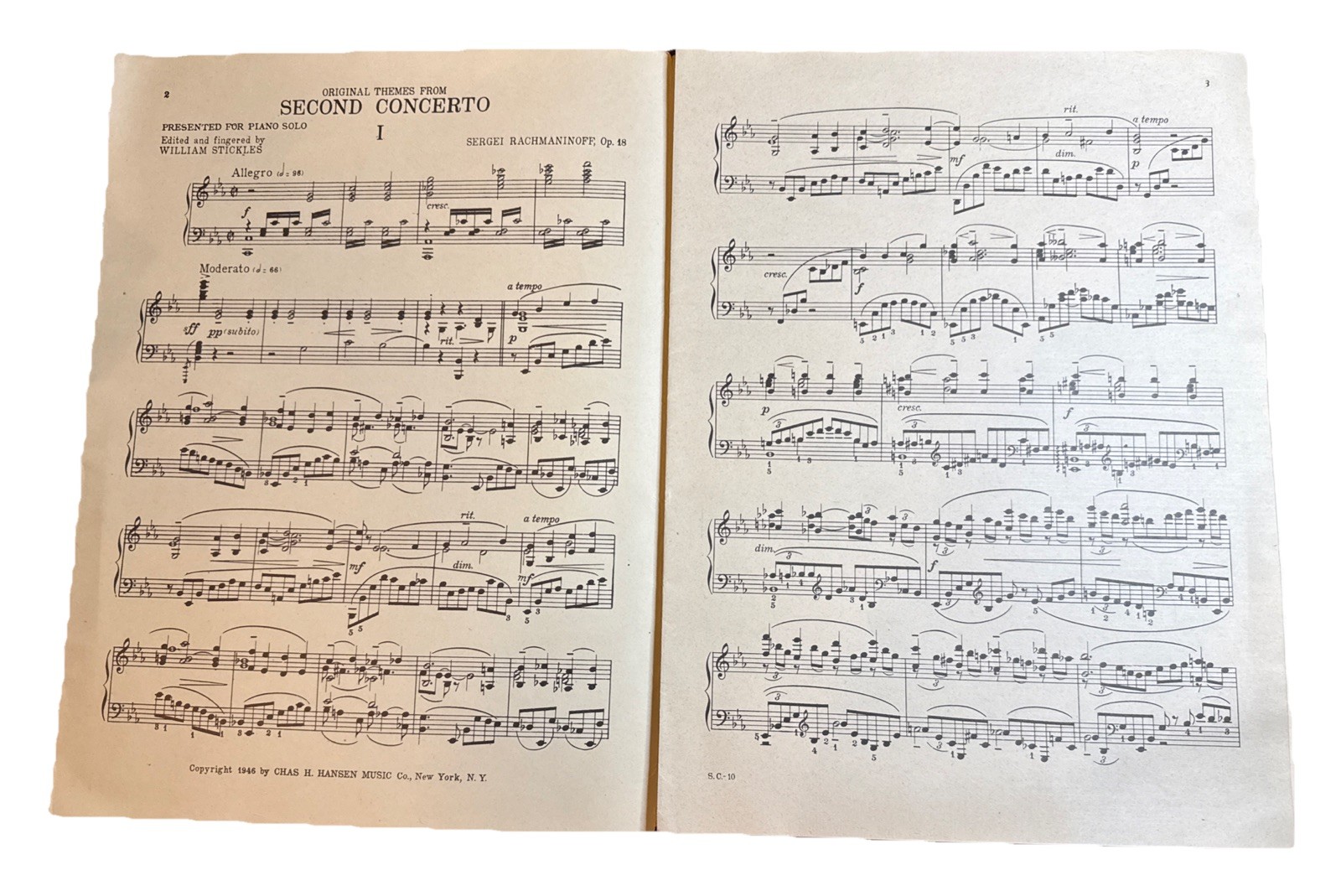 RACHMANINOFF’S SECOND CONCERTO OPUS 18 Original Themes 3 Movements Piano 1946