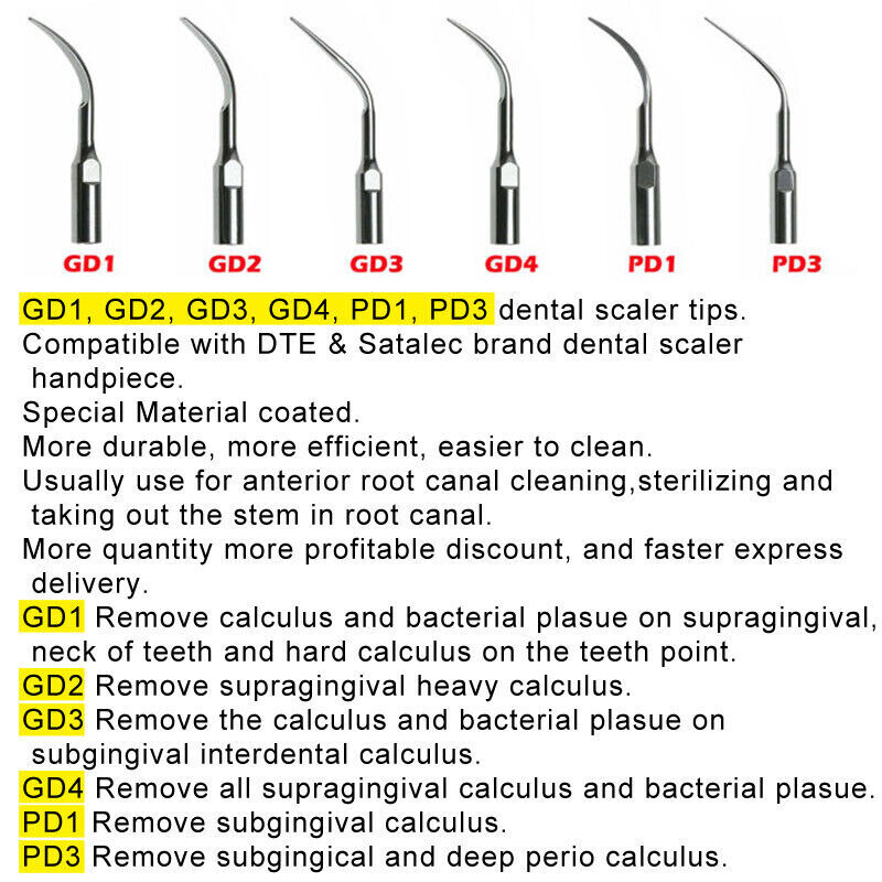 5× Dental Ultrasonic Piezo Scaler Tips fit Woodpecker EMS DTE SATELEC Handpiece