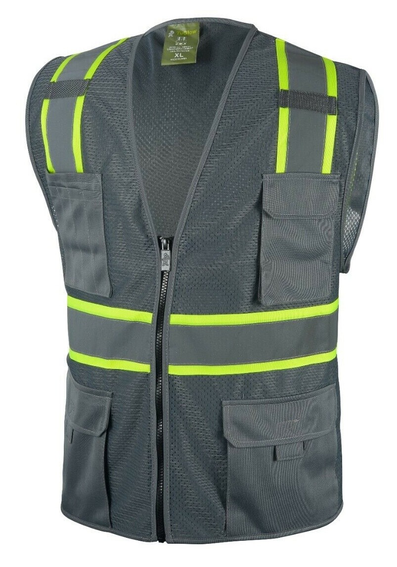 Grey Two-Tone Safety Vest with Multi-Pocket Tool, New, Free Shipping