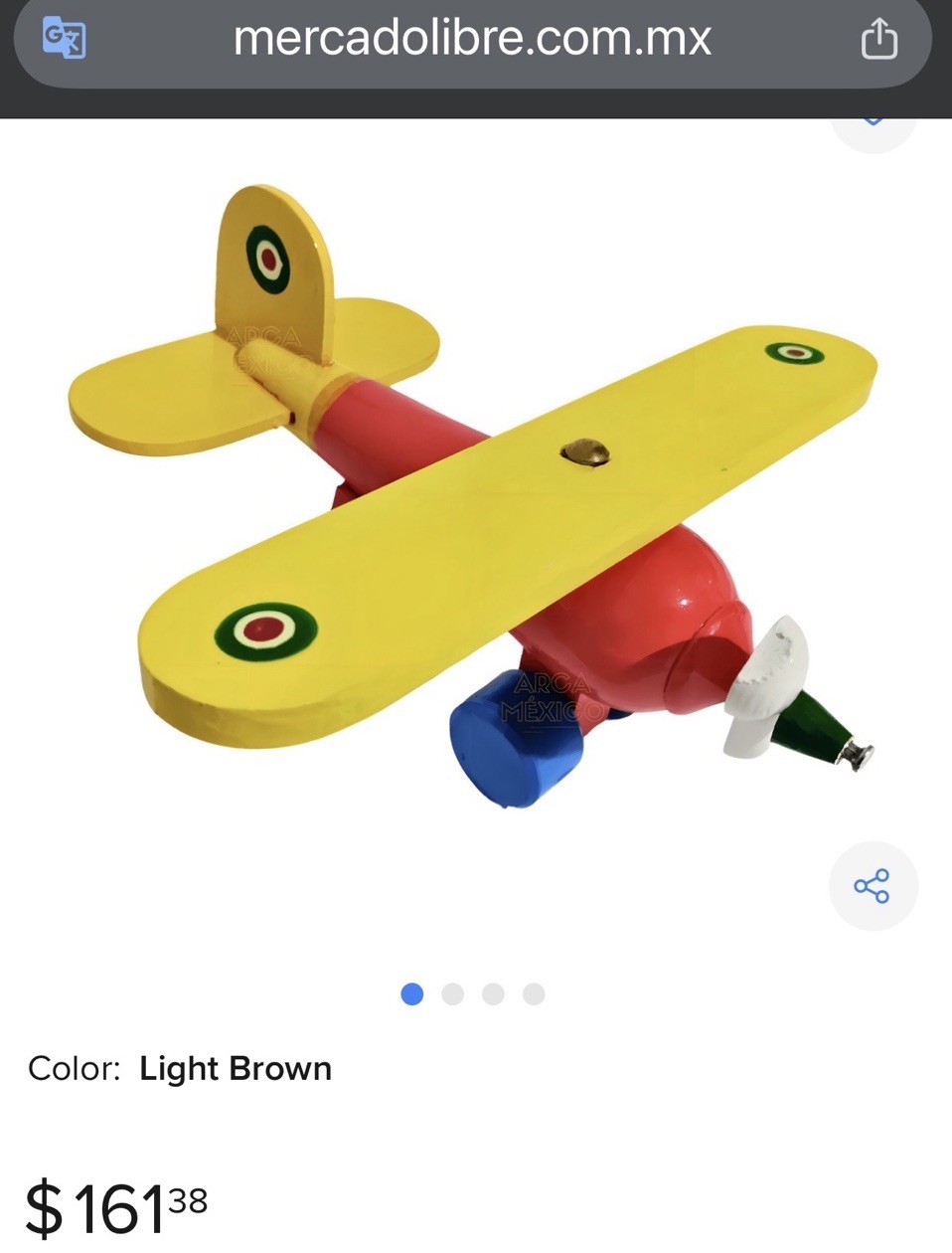 ARCO MEXICO Mexican Handcrafted Wood Airplane Toy