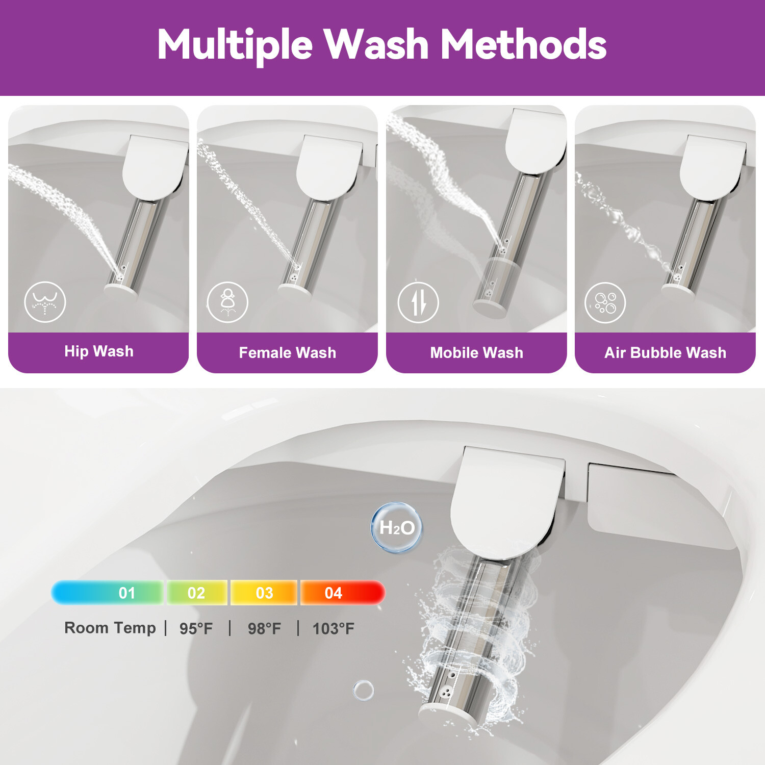 HOROW elongated Bidet smart Toilet Seat With Heated and Dryer Warm Water Flush