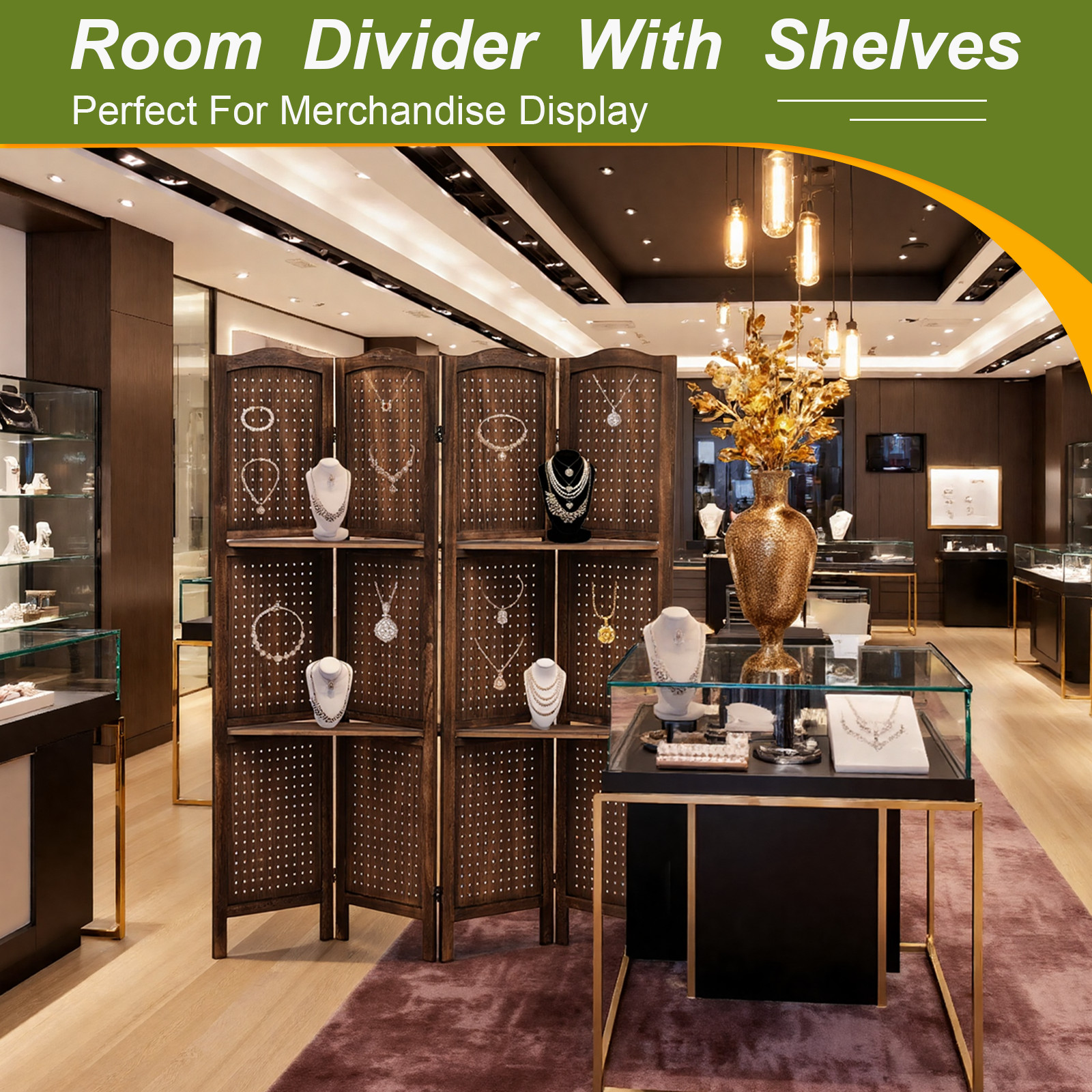 67" H Wood Room Dividers 4 Panel Pegboard Display Folding Privacy Screens Brown