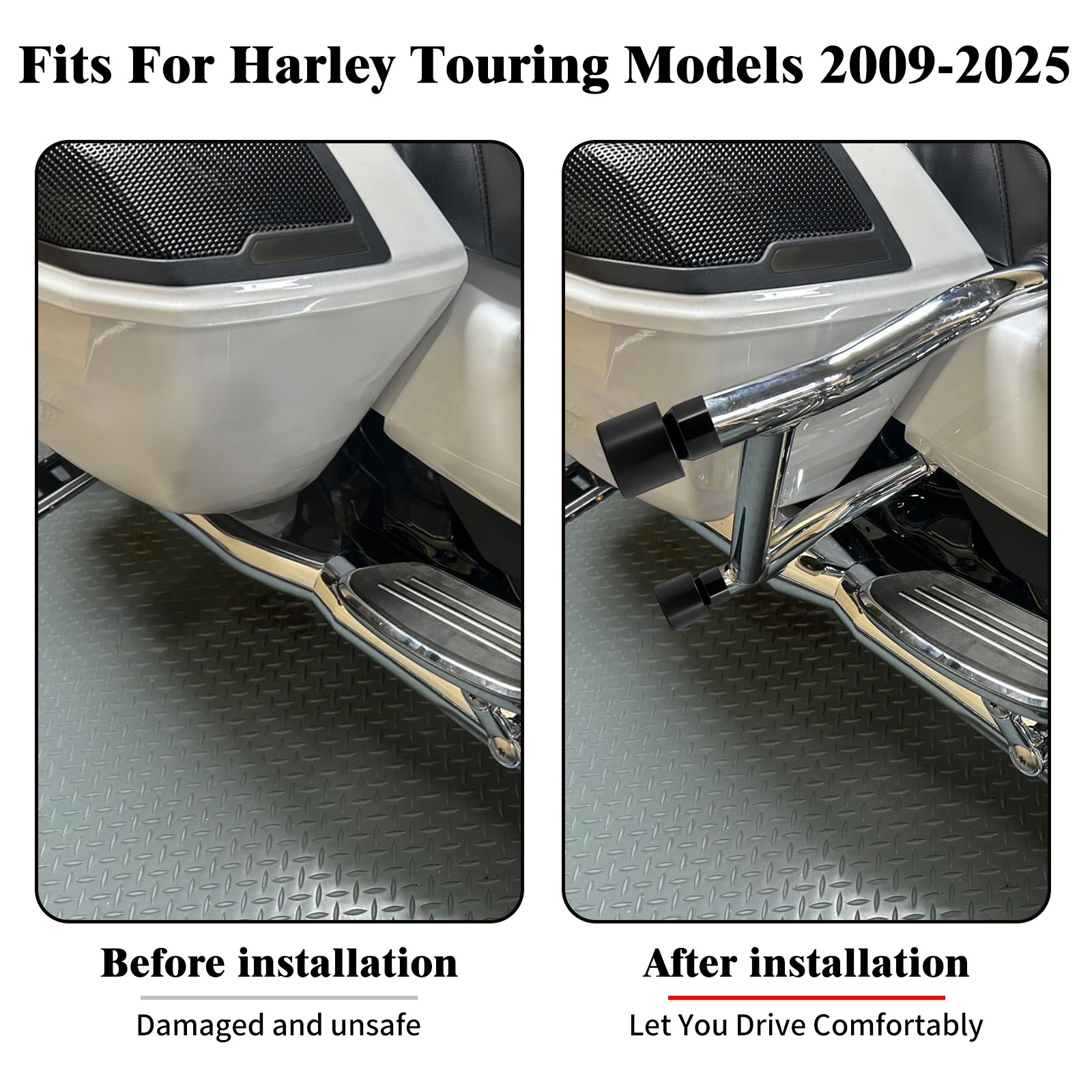 Chrome Crash Bar Rails Saddlebag Guard Protector For Harley Touring FLHX 09-25