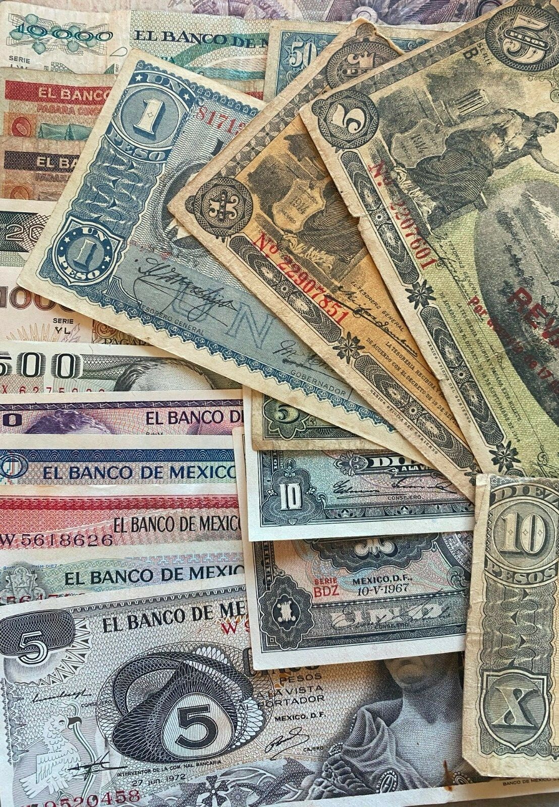 MEXICO SET 21 BANKNOTES LOT 70'S 1914 1 5 10 20 50 100 500 1000 pesos Collection