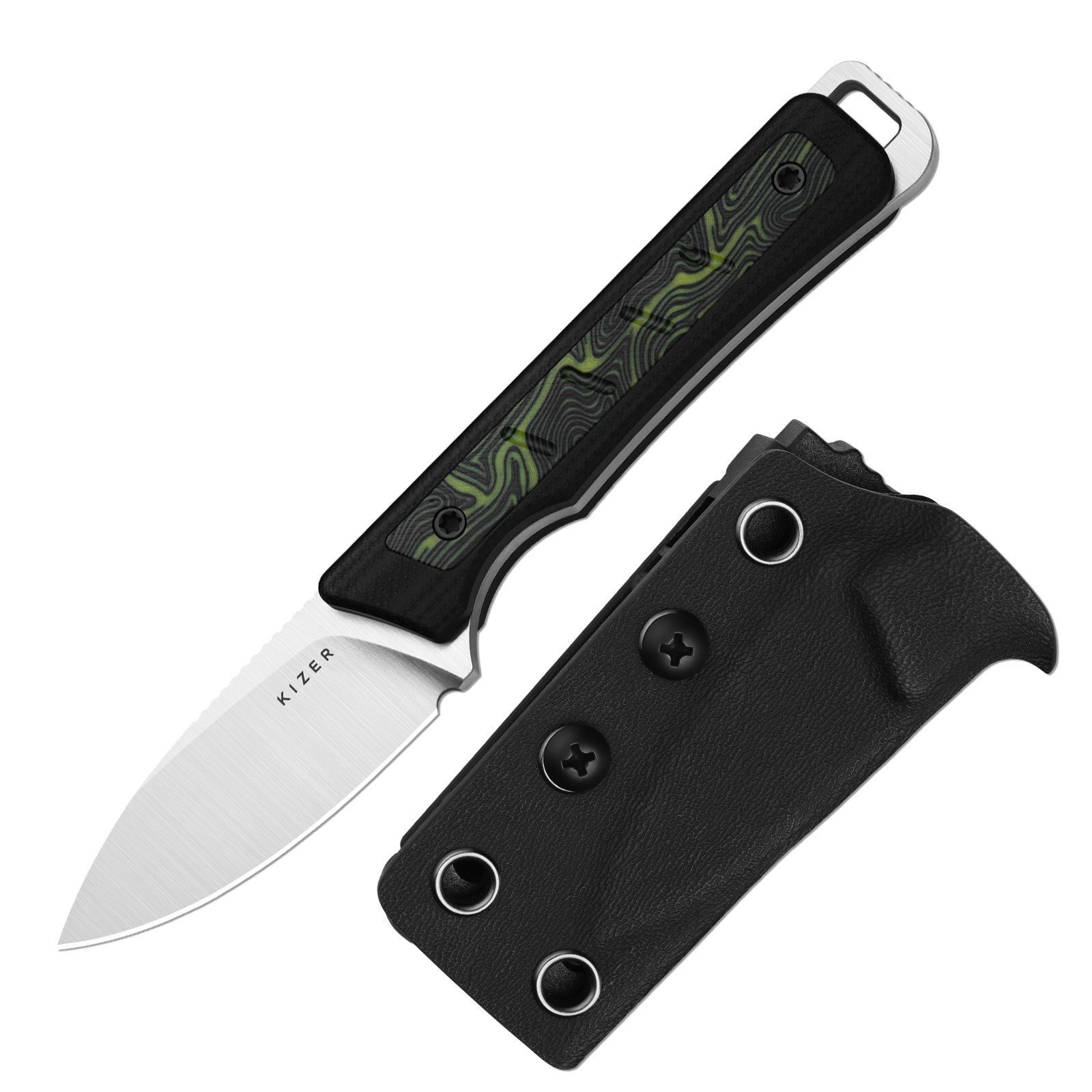 Kizer Whiskey Jack Fixed Knife AEB-L Blade G10 & Damascus G10 Handle With Sheath