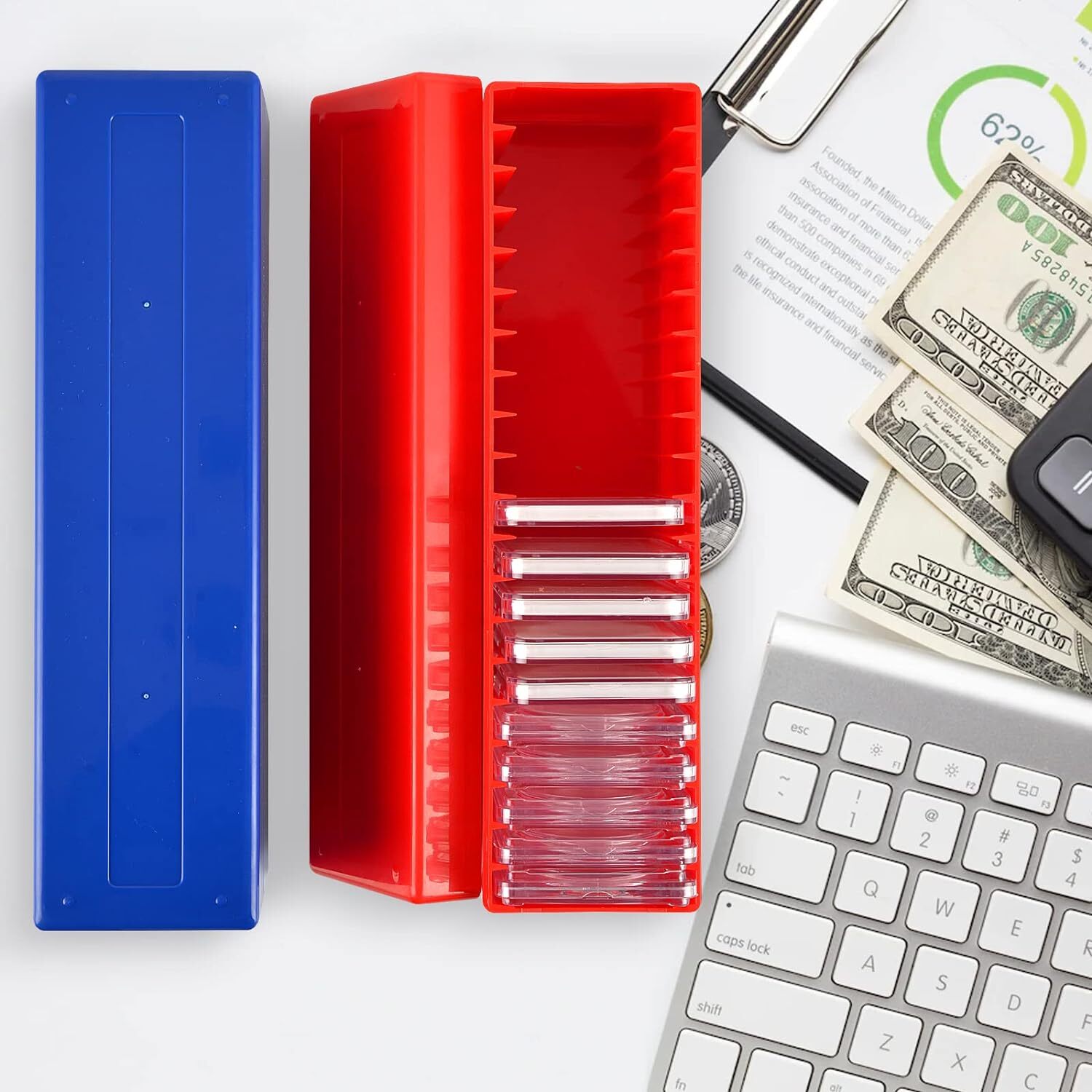 6Pack Storage Box Plastic Case for 20 Certified PCGS NGC Slabs Coin Holders RED