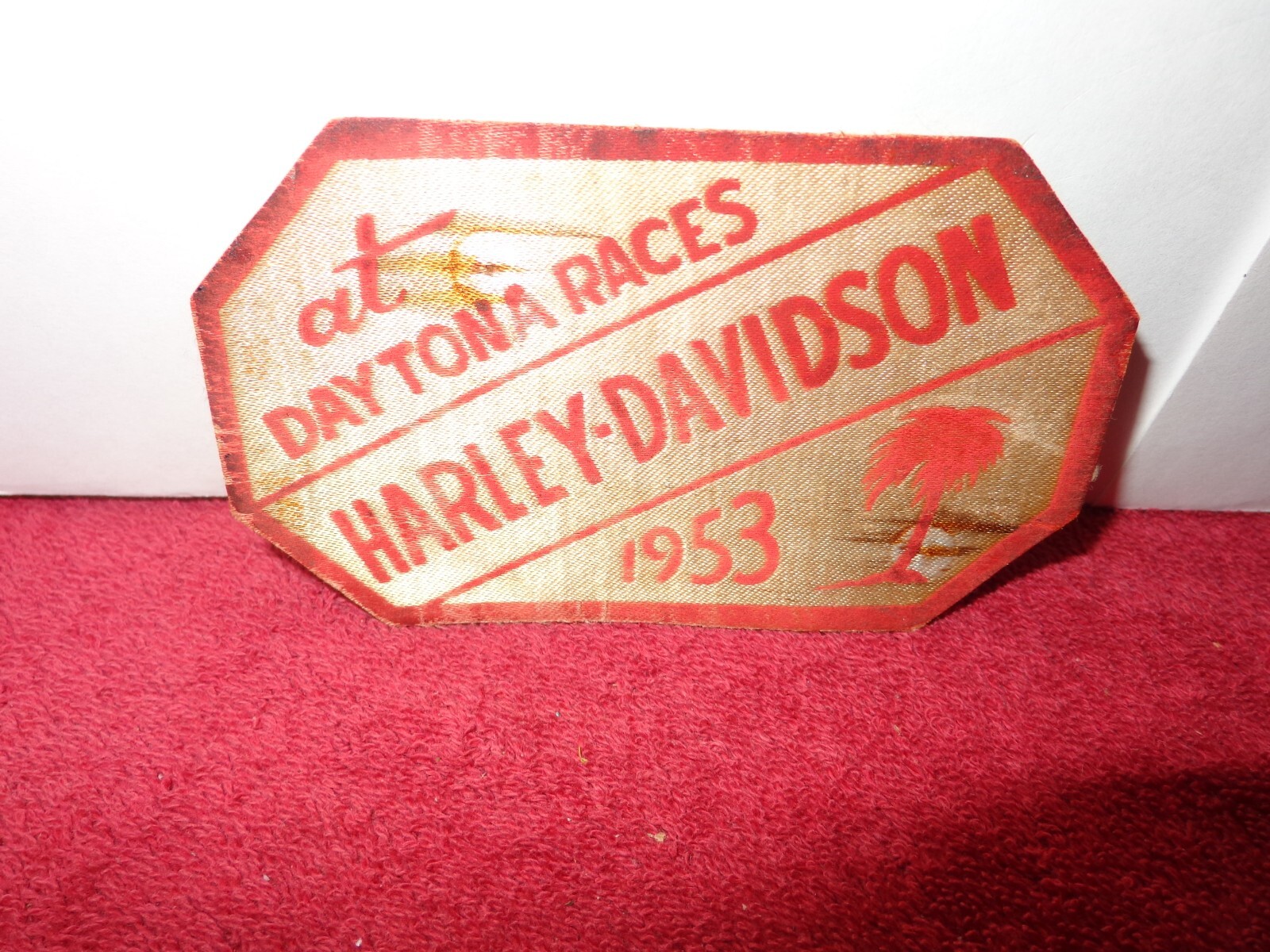 ANTIQUE 4 1/2 x 2 1/2 in HARLEY DAVIDSON MOTORCYCLES PATCH DAYTONA RACES #Z 229