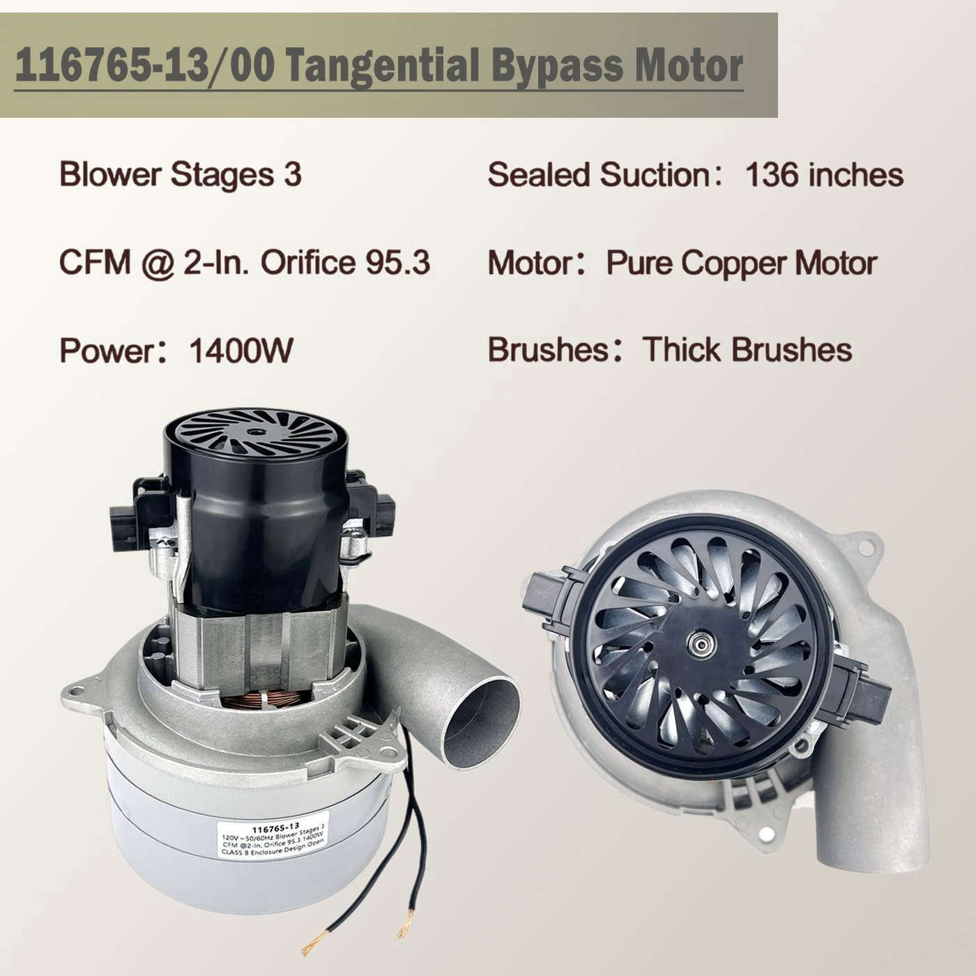 116765-13 116765-00 Central Vacuum Motor, 3-Stage High Suction All Metal Ⴟ