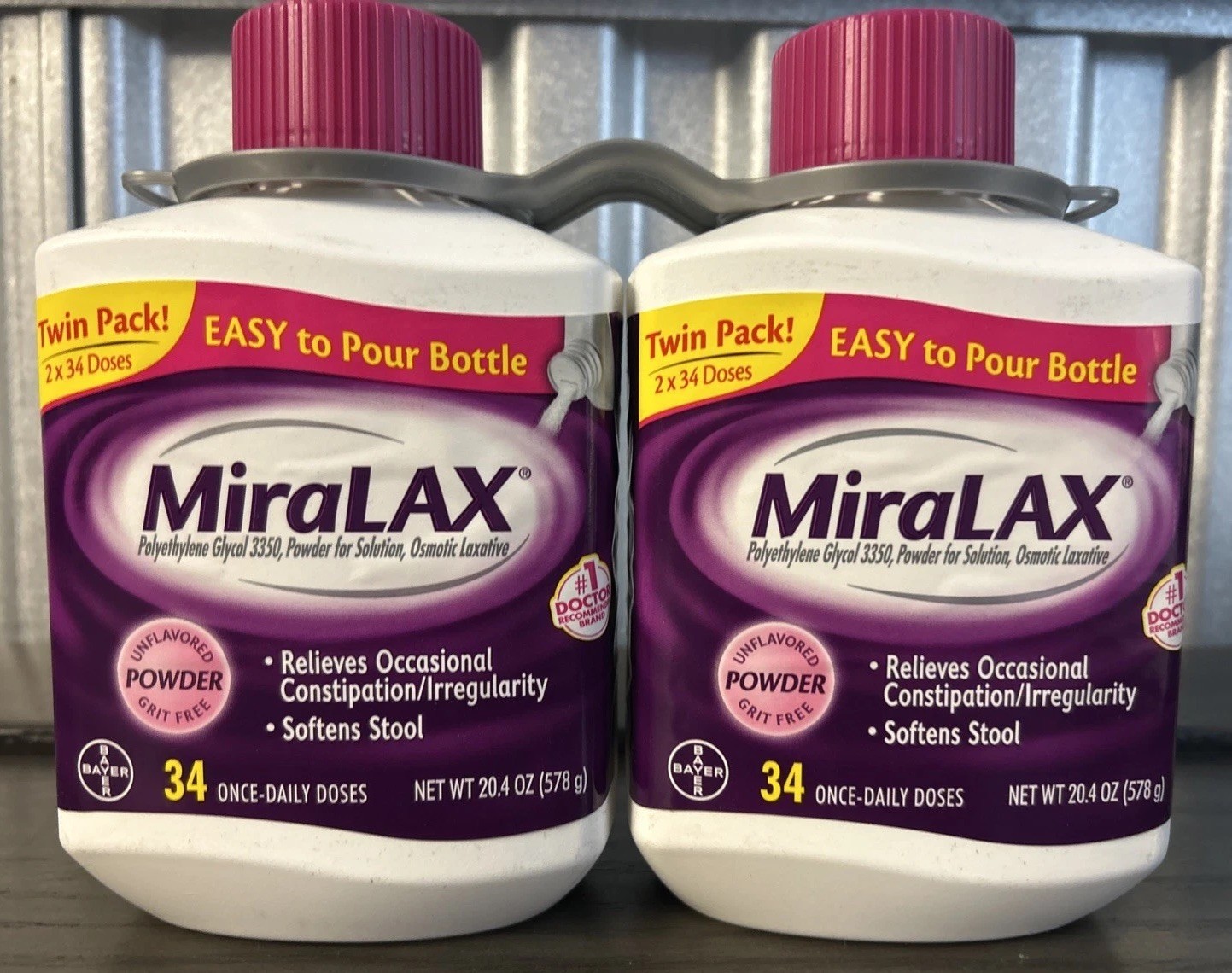 MiraLAX Laxative Powder 34 Daily Doses X2 - 20.4 Oz Each - Exp 5/2027