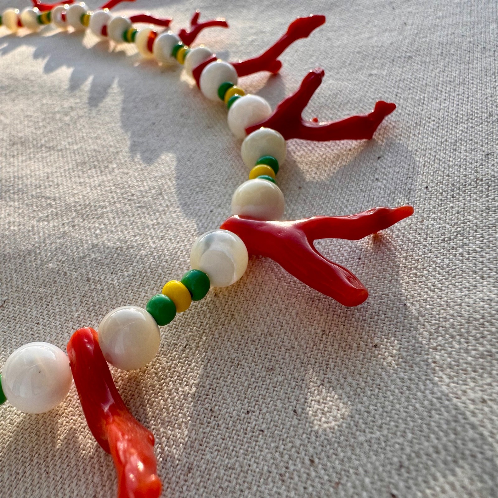 Yoruba Beaded Necklace Apetebi Ifa Orunmila Coral and Nacar Orisha