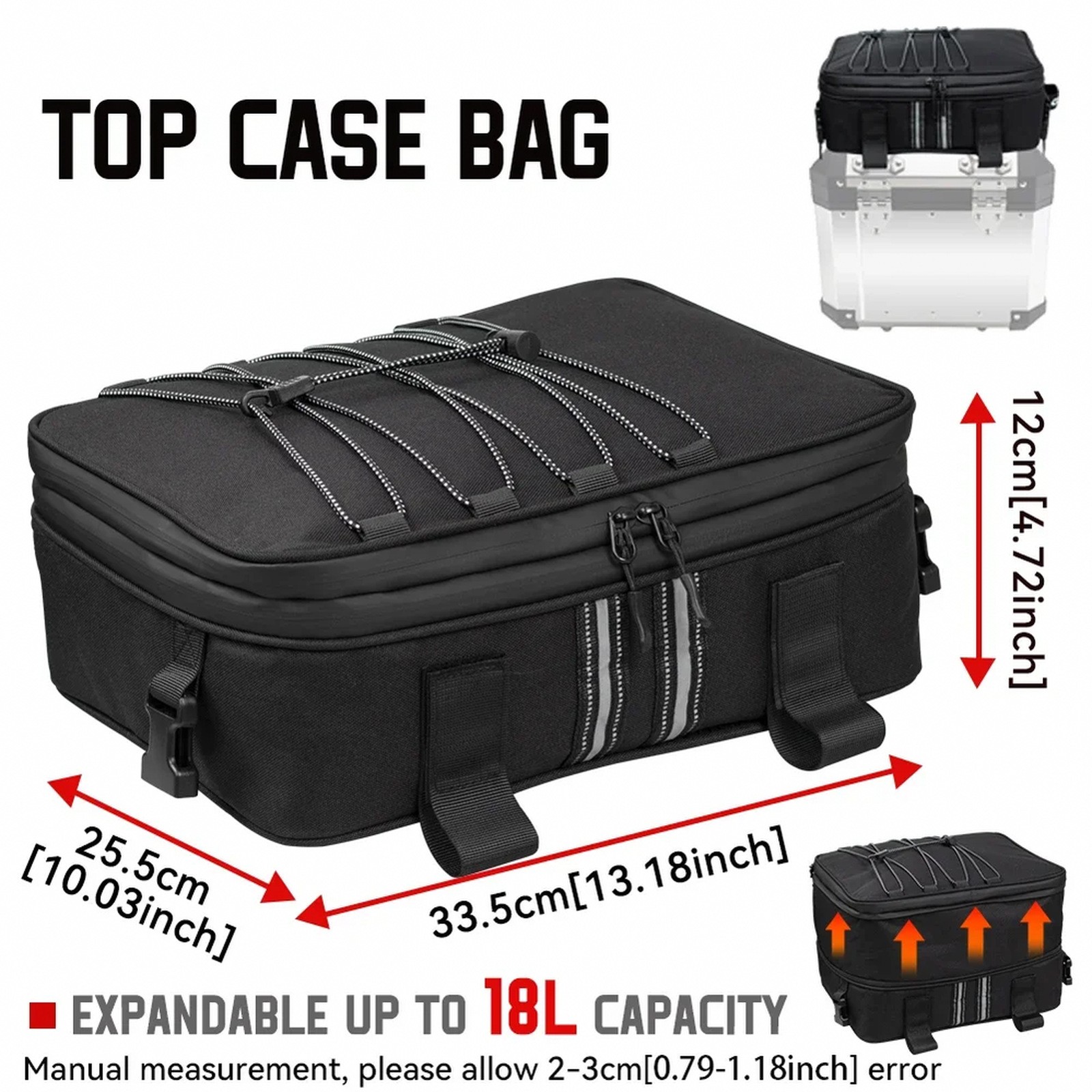 Waterproof Expandable Top Bag for Motorcycle Pannier — 18 L Capacity