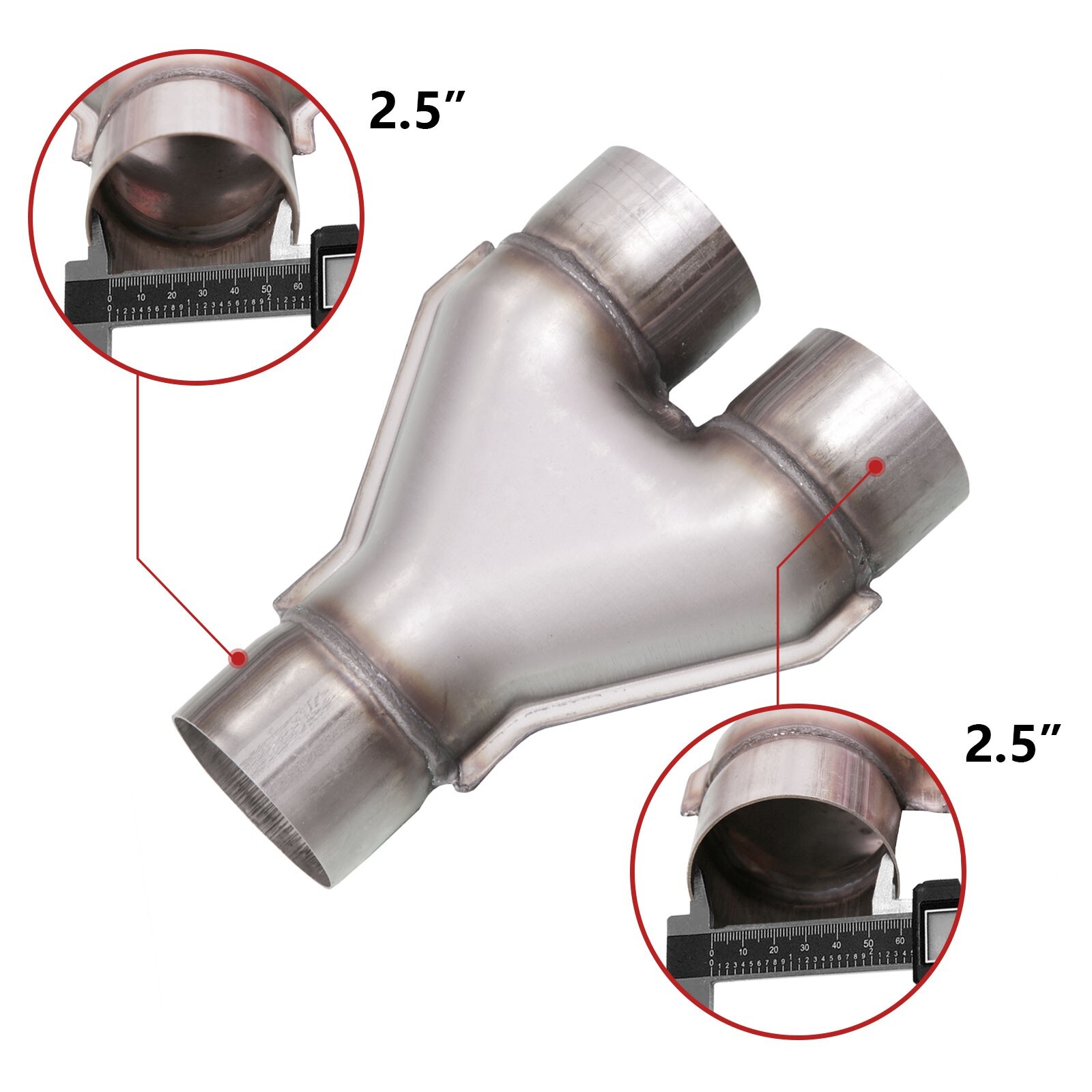 Universal 409 Stainless Exhaust Y Pipe, 2.5" Single to 2.5" Dual Exhaust muffler