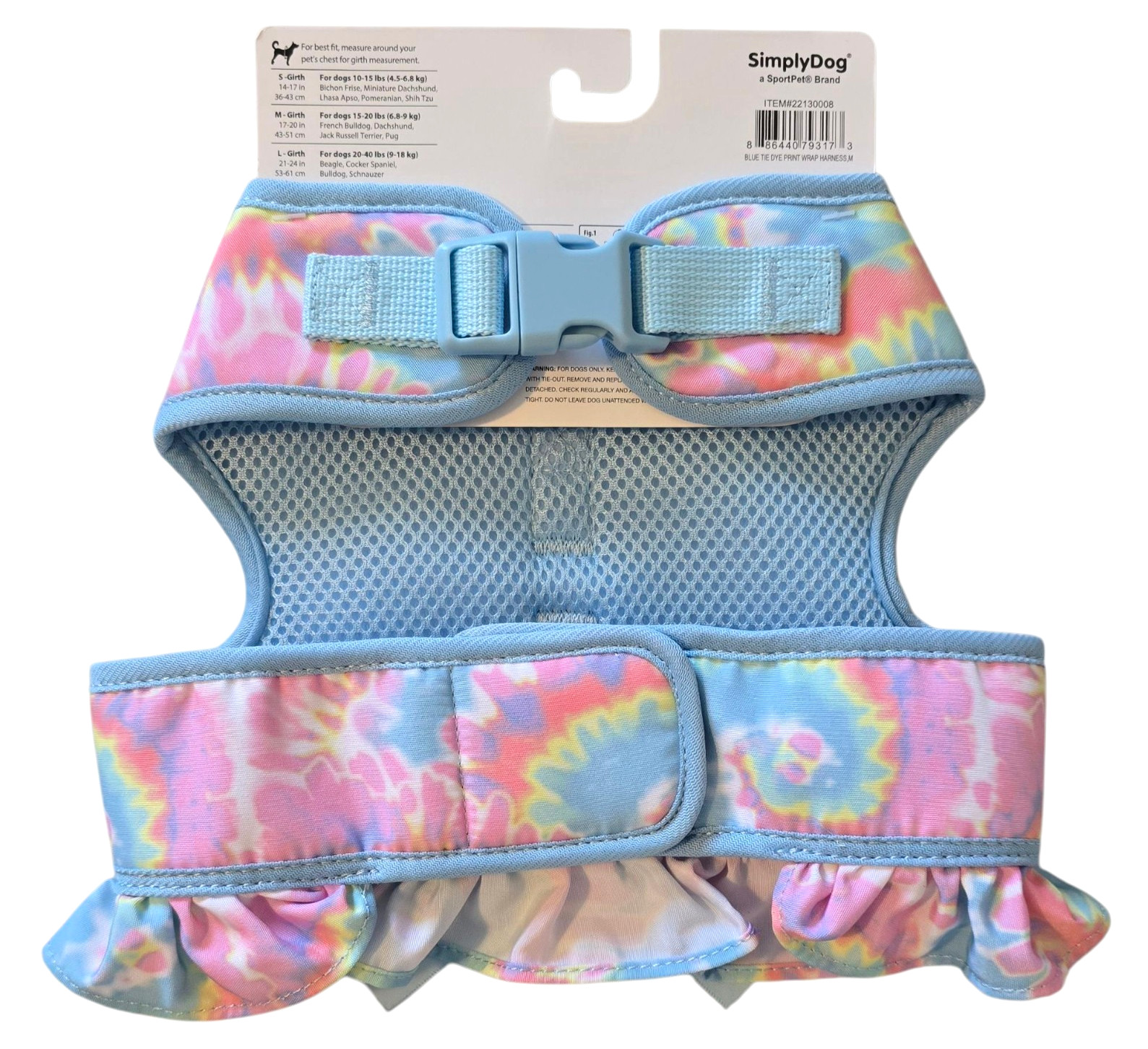 Simply Dog Pastel Tie Dye, Ruffles, Satin Gem Bow Puppy/Dog Harness, Medium