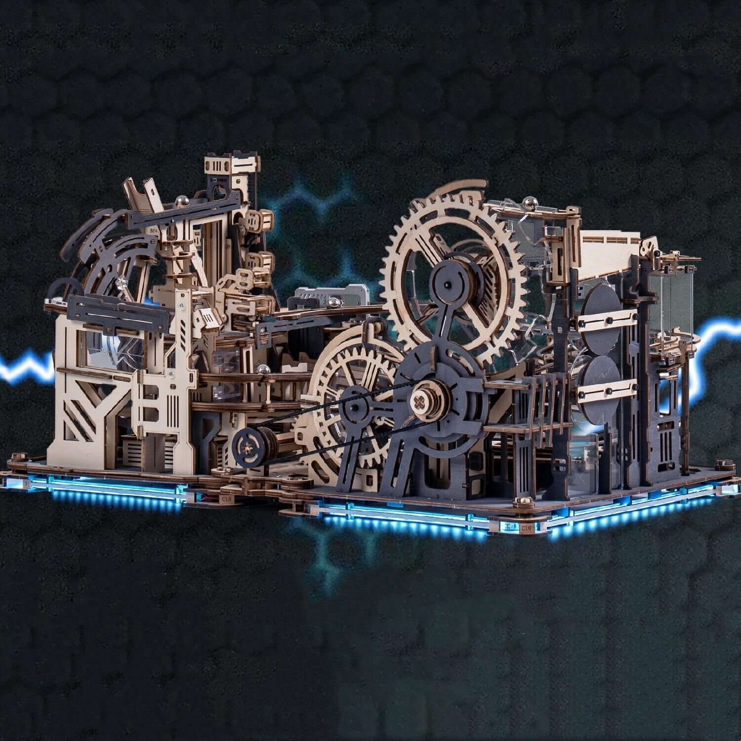 ROKR 3D Puzzle Wood Spaceport Marble Night City with Linkage Model Gift Adults