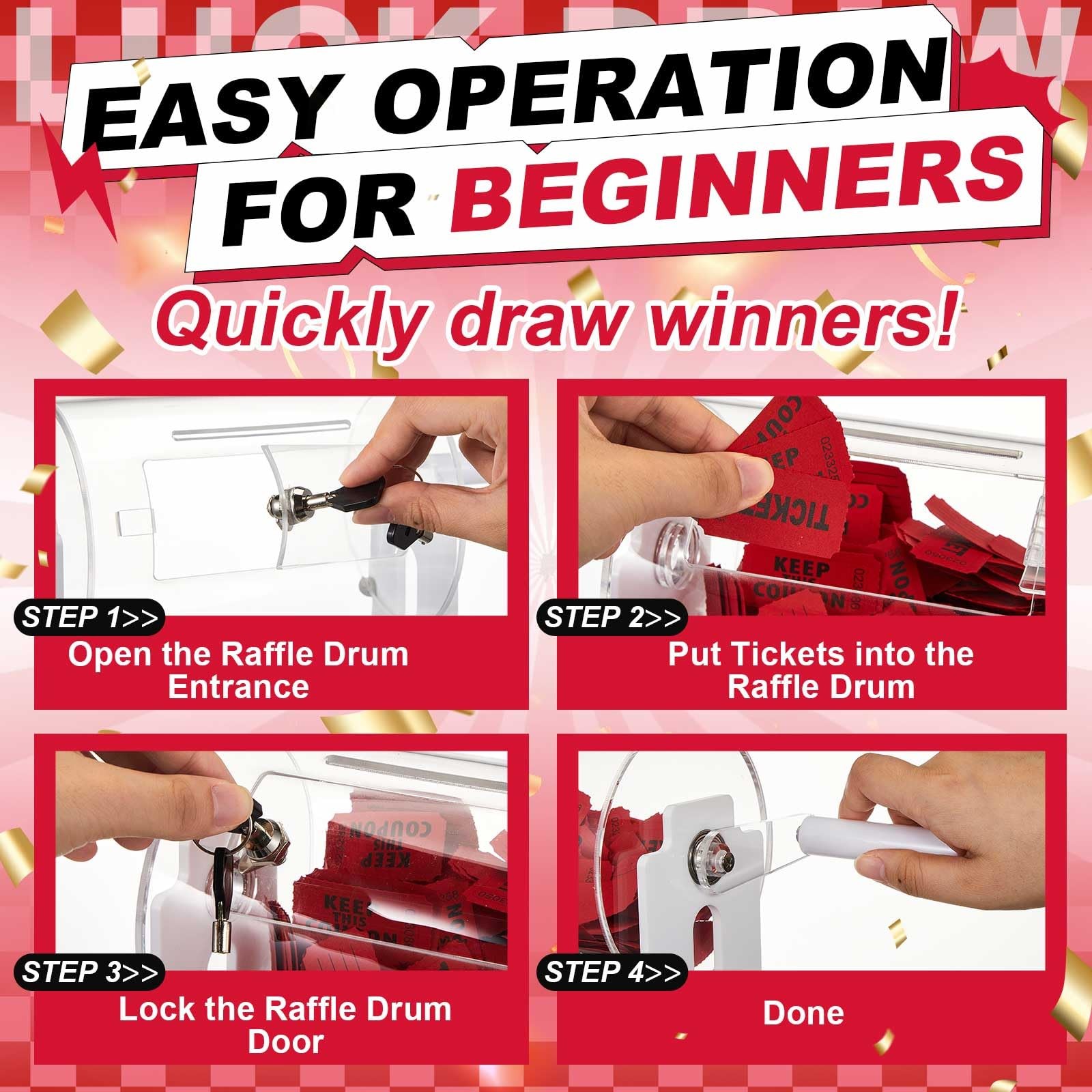 Acrylic Raffle Drum, 8.7 x 5 x 7 Inches Clear Raffle Tickets Spinner Cage wit...