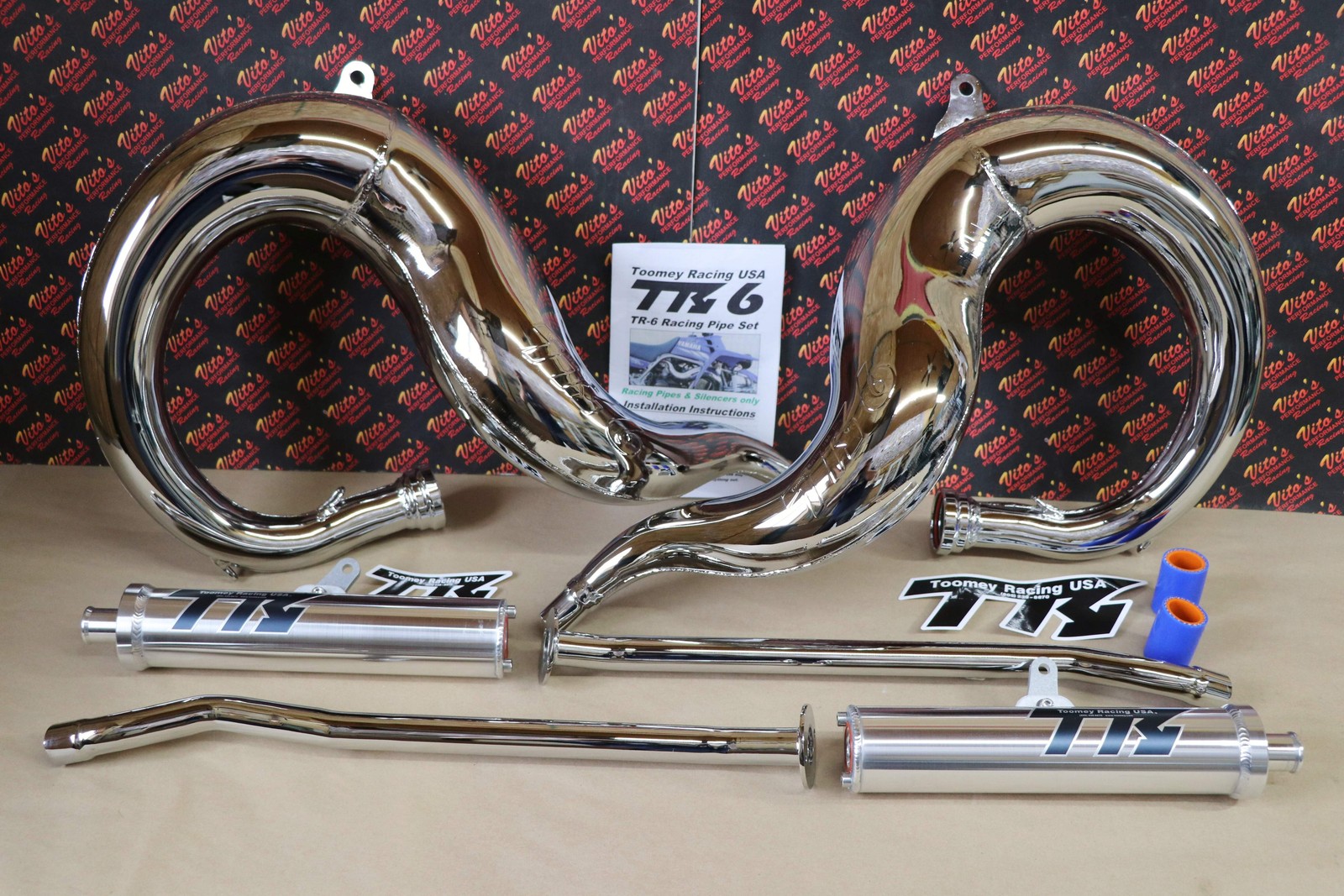 NEW Yamaha Banshee CHROME Toomey Racing T6 Pipes + T-6 silencers 1987-2006