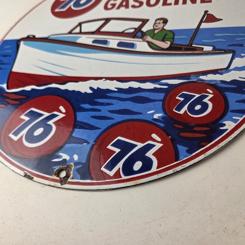 Vintage Union 76 Gasoline Sign - Porcelain Marine Gas Service Pump Sign