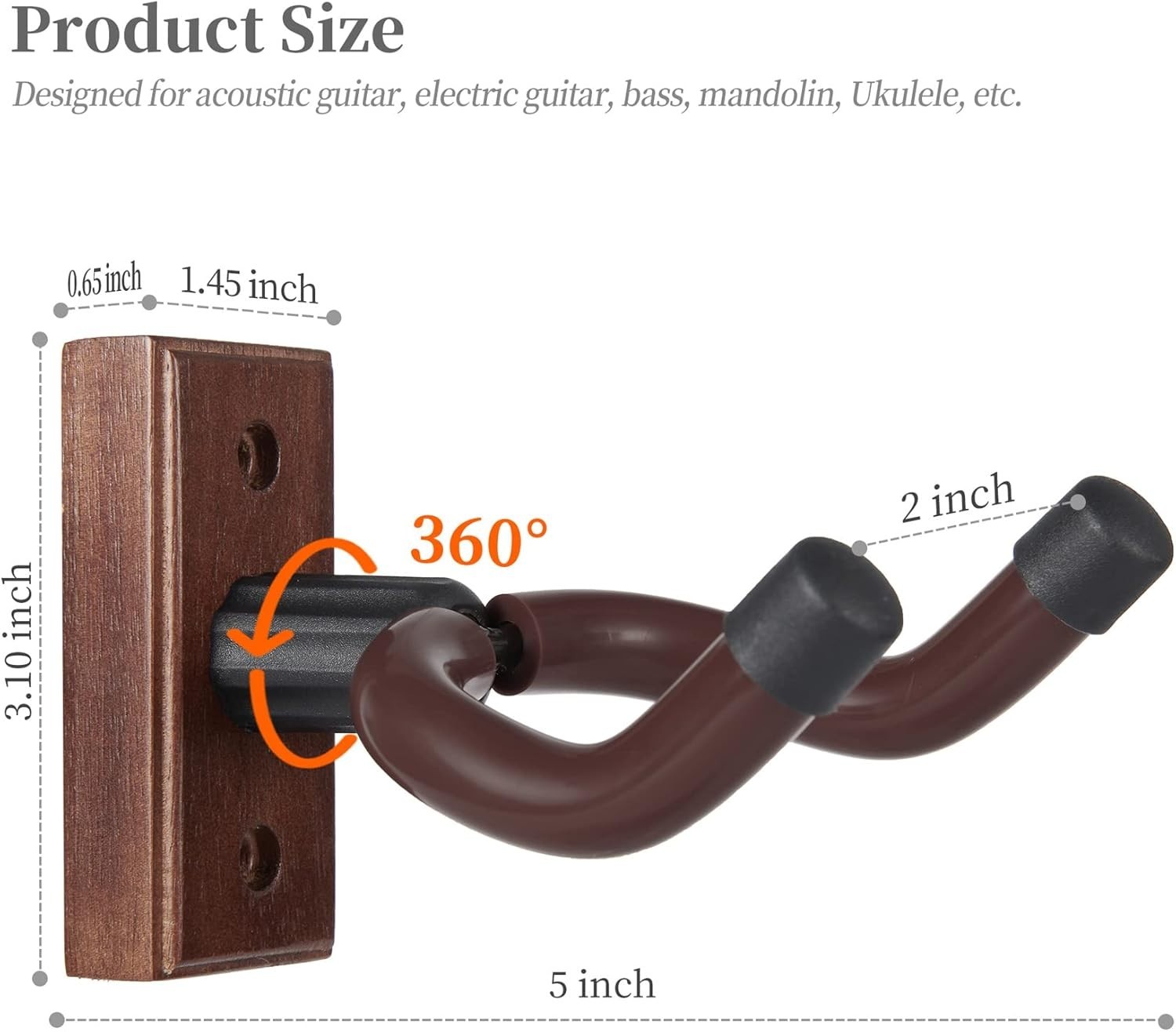 Guitar Wall Mount 1 or 2 Pack Wood Guitar Hanger for Safe Storage and Display