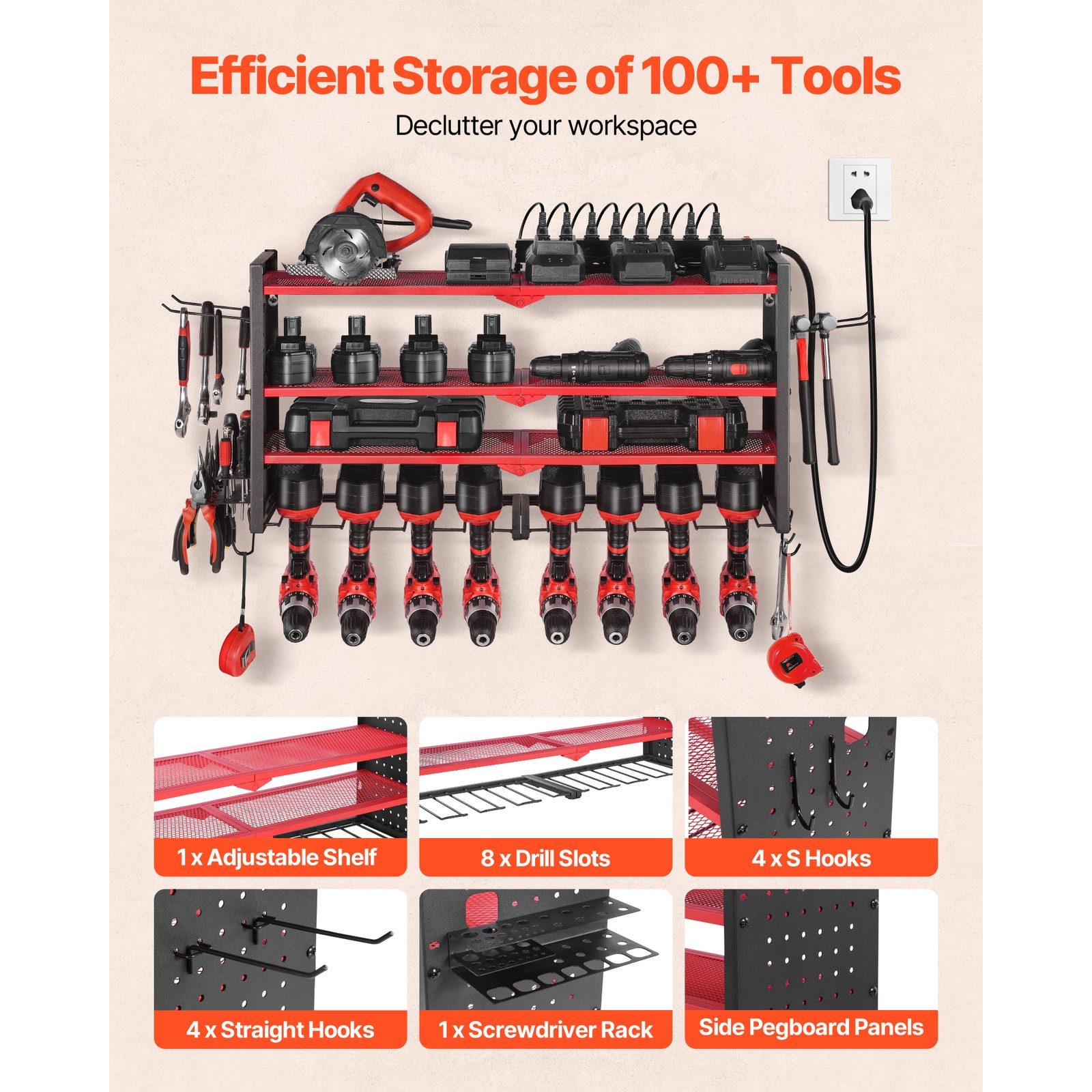 Uimoso 4-Layer Power Tool Organizer with Charging Station and Drill Storage