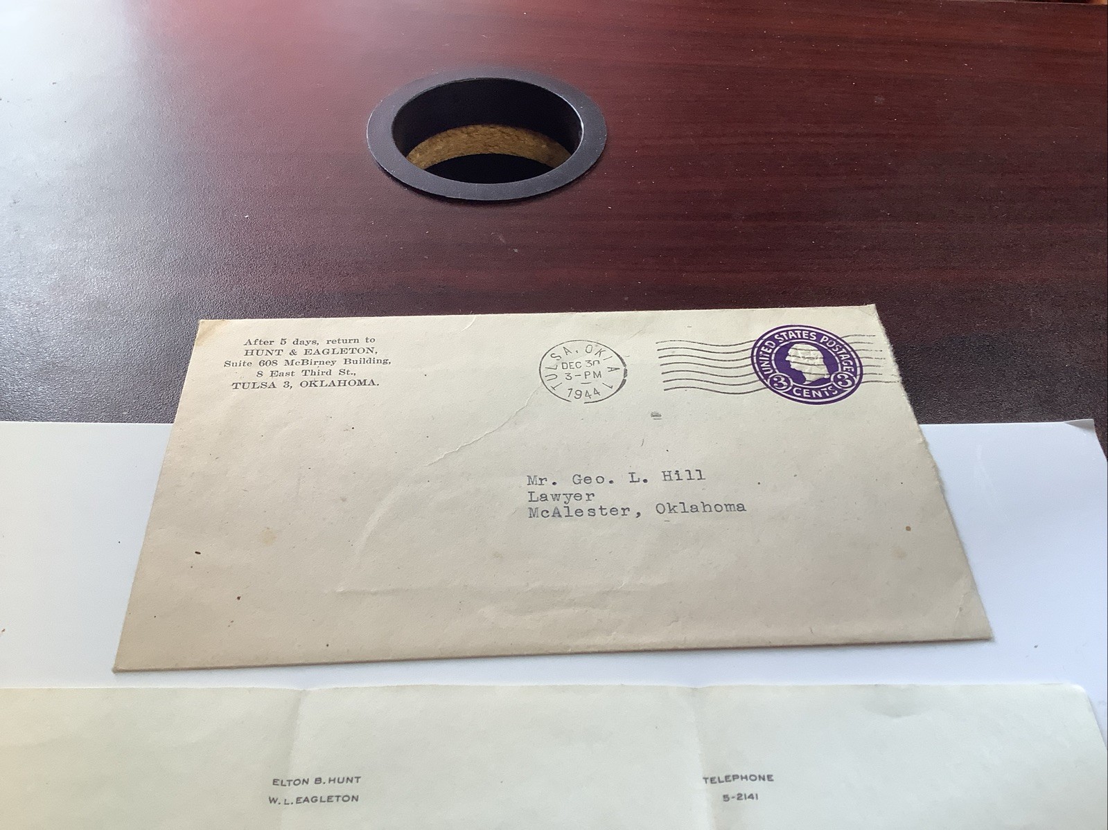 1944 Attorney Letter Hunt And Eagleton Tulsa, Oklahoma
