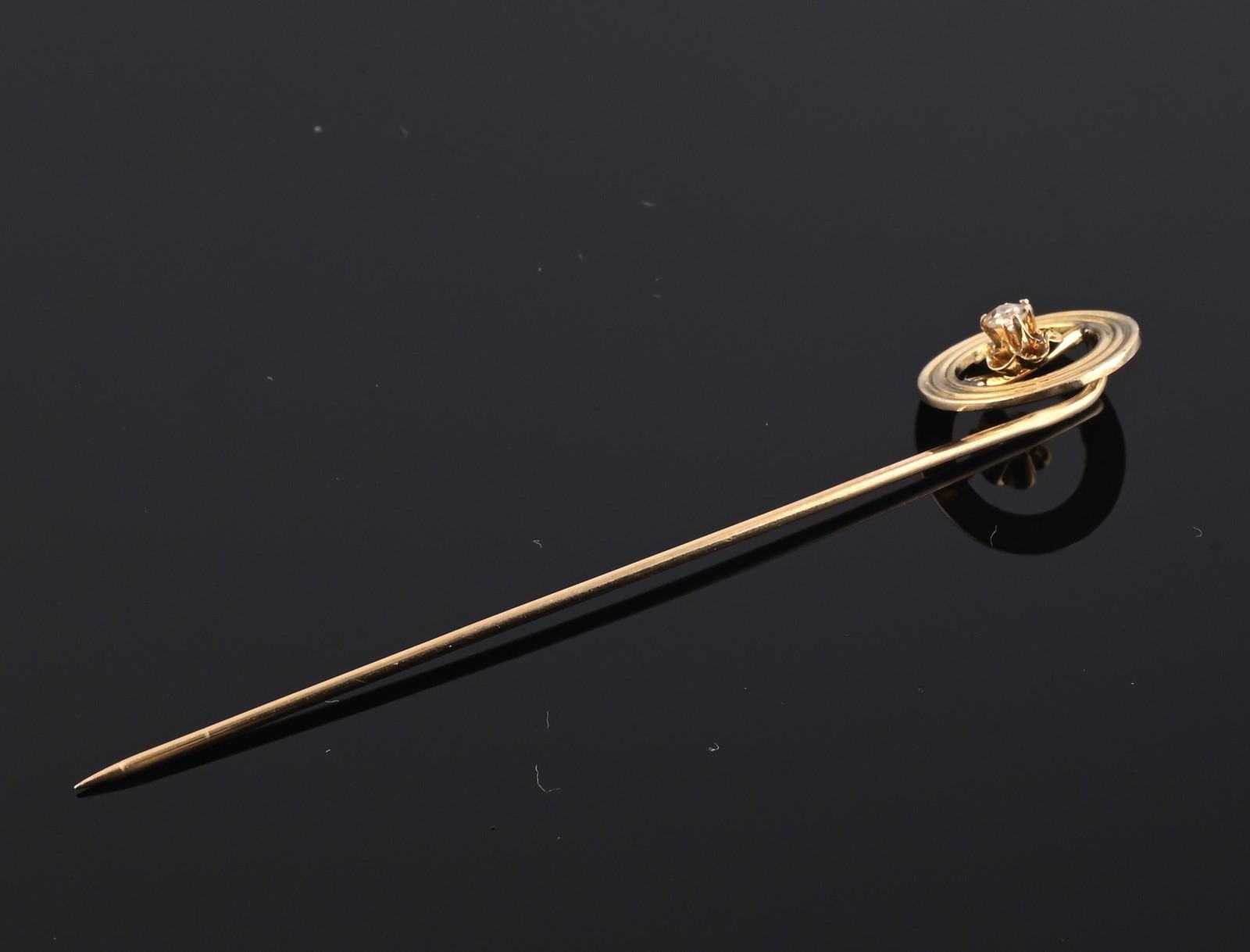 Antique 10K Yellow Gold Diamond Stick Pin Hat Lapel Tie Pin 2.25” Estate Jewelry