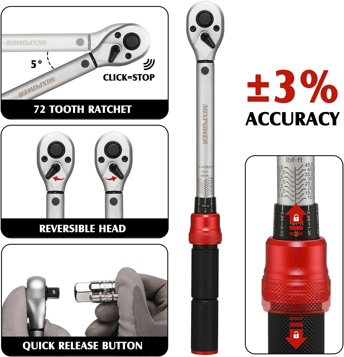 11PCS 3/8" Drive Magnetic Spark Plug Socket Set with Torque Wrench 6 & 12 Point