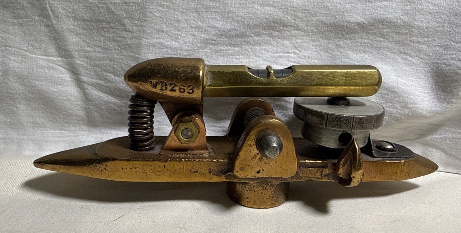 Polished Bronze Inclinometer w/ Micrometer Adjustment W a Starrett No. 135 Level