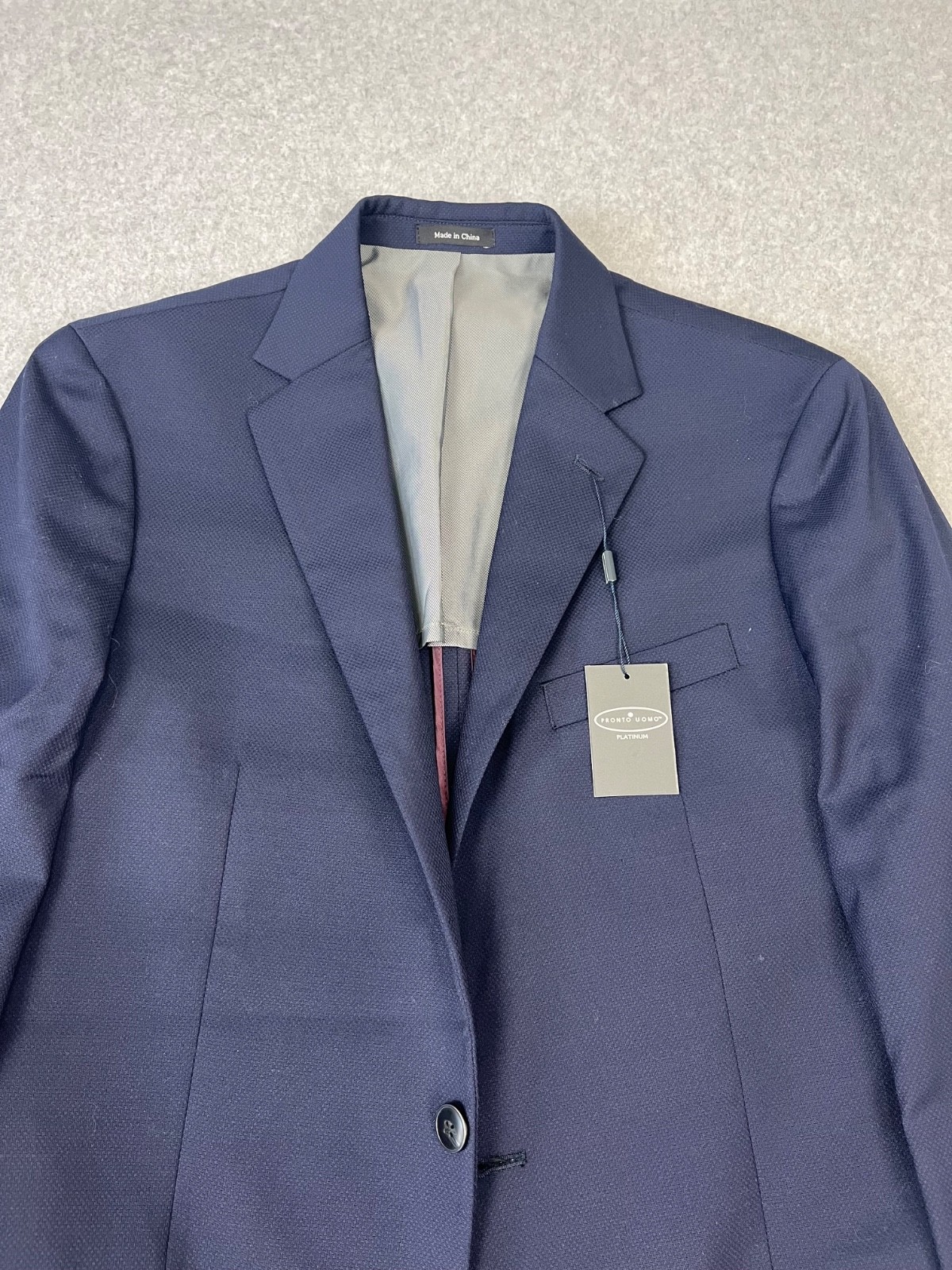 Pronto Uomo Platinum Blazer Mens 42L Navy Wool Blend 2 Button Modern Fit Stretch