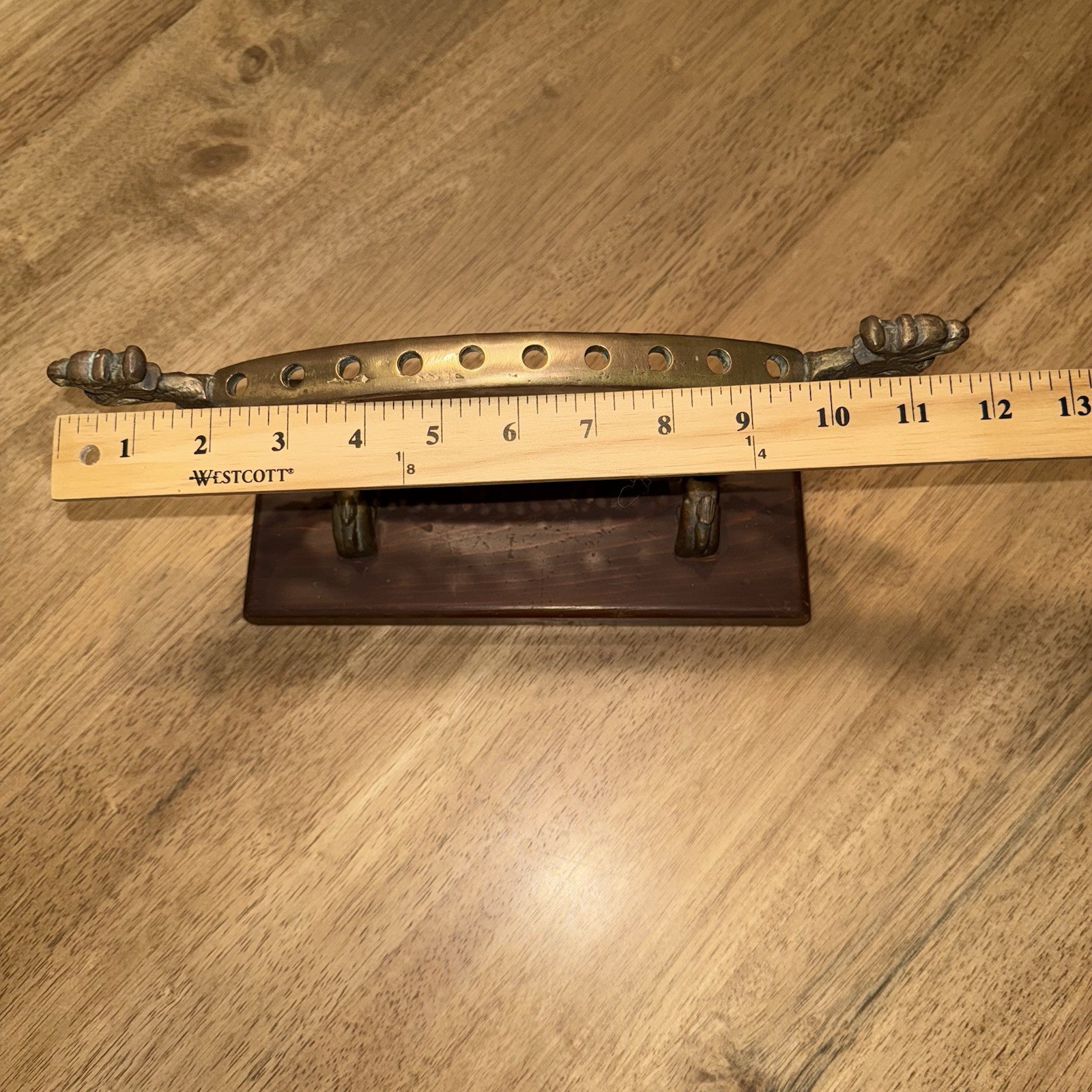 Vtg Chinese Metal Dragon Incense Burner Stand Wood Base Ornate Mythical Motif