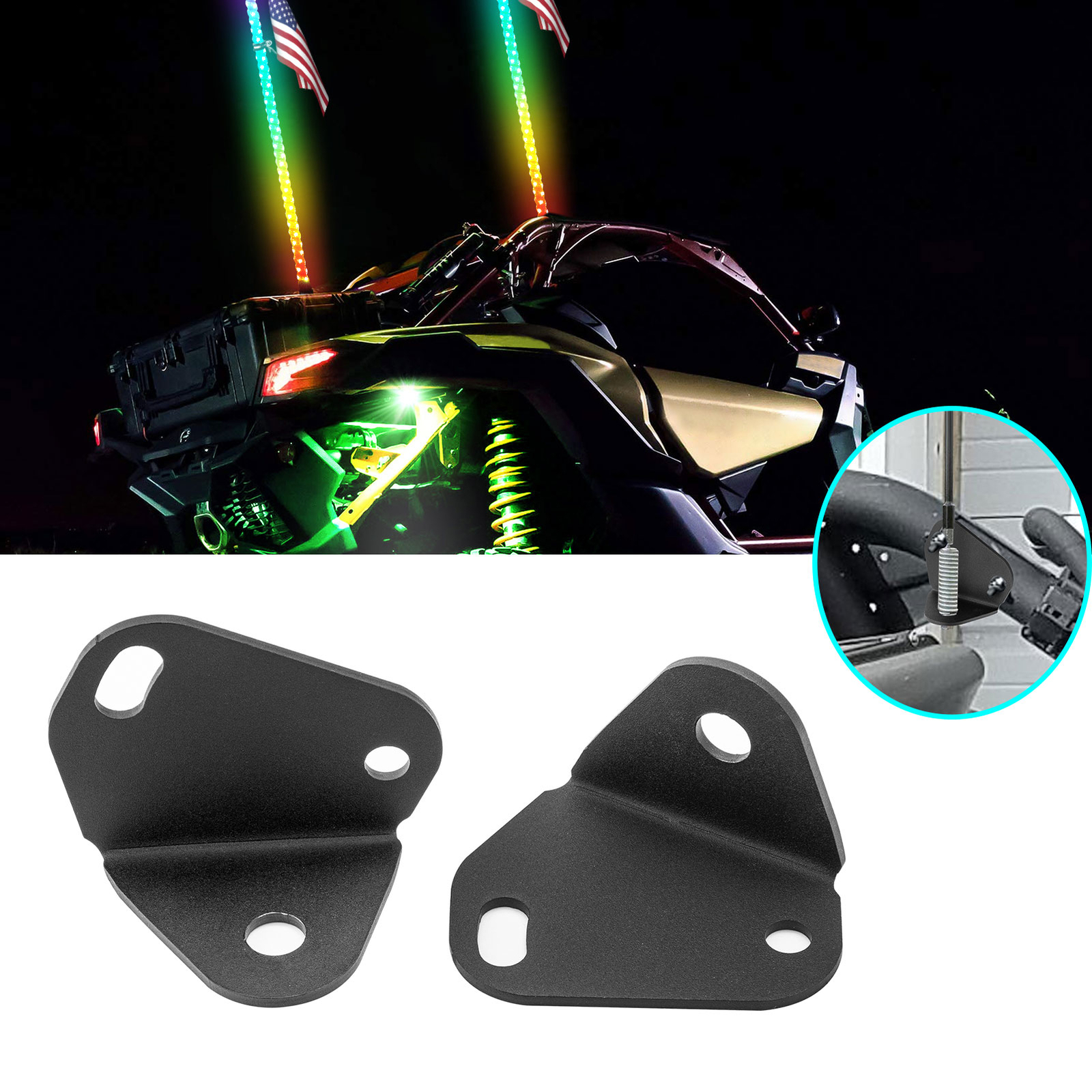 2pcs Rear LED Flag Whip Light Antenna Mount Brackets For UTV Can Am Maverick X3
