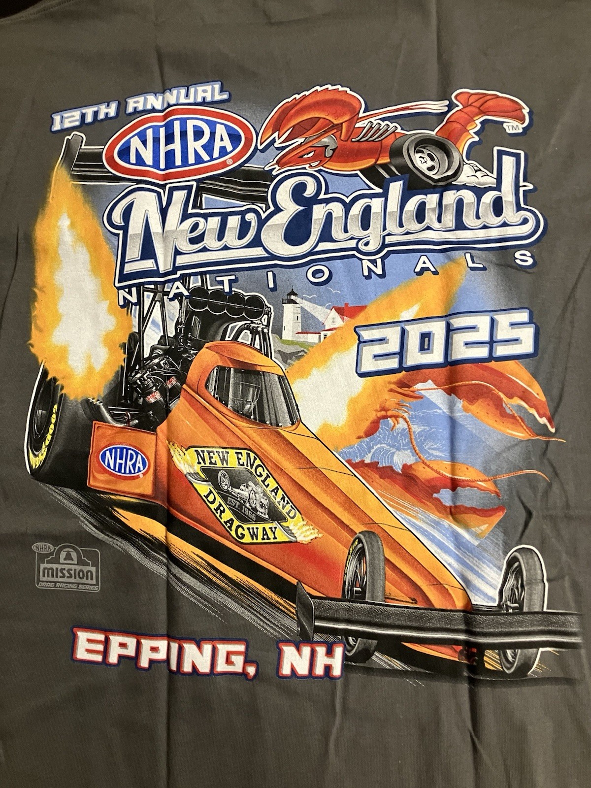 NHRA DRAG RACING OFFICAL 2025 NEW ENGLAND NATIONALS gray EVENT SHIRT SIZE LARGE