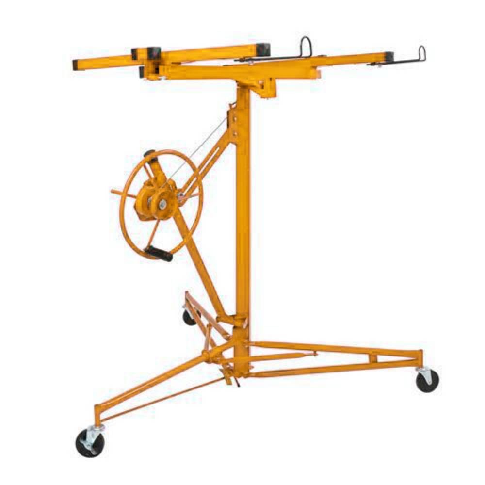 11 FT Drywall Rolling Lifter Panel Hoist Jack Lifter with Lockable Wheels Yellow