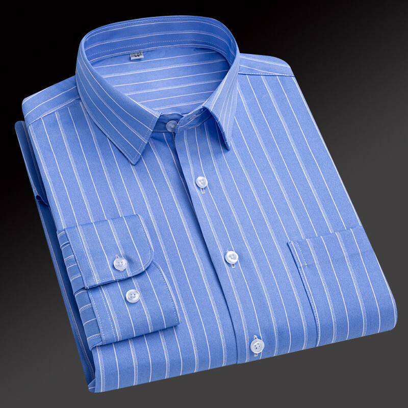 Mens Dress Shirts Formal Business Long Sleeves Striped Elastic Non Iron Shirts