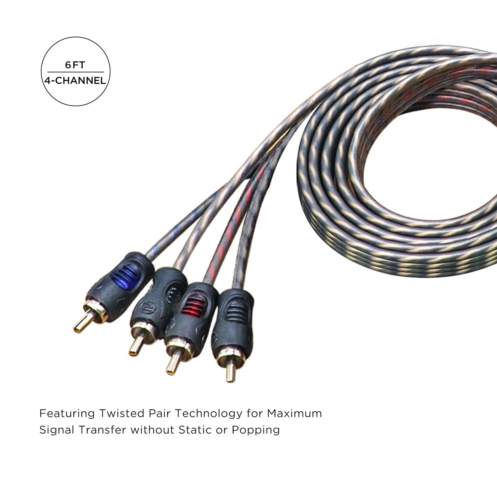 Recoil RCI46 100% Oxygen Free Copper 6ft 4-Channel RCA Audio Cable Twisted Pair