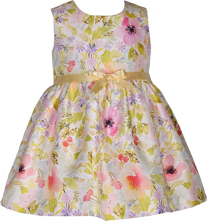 Bonnie Jean Baby Girls Sleeveless Floral Shantung Easter Coat Yellow Dress